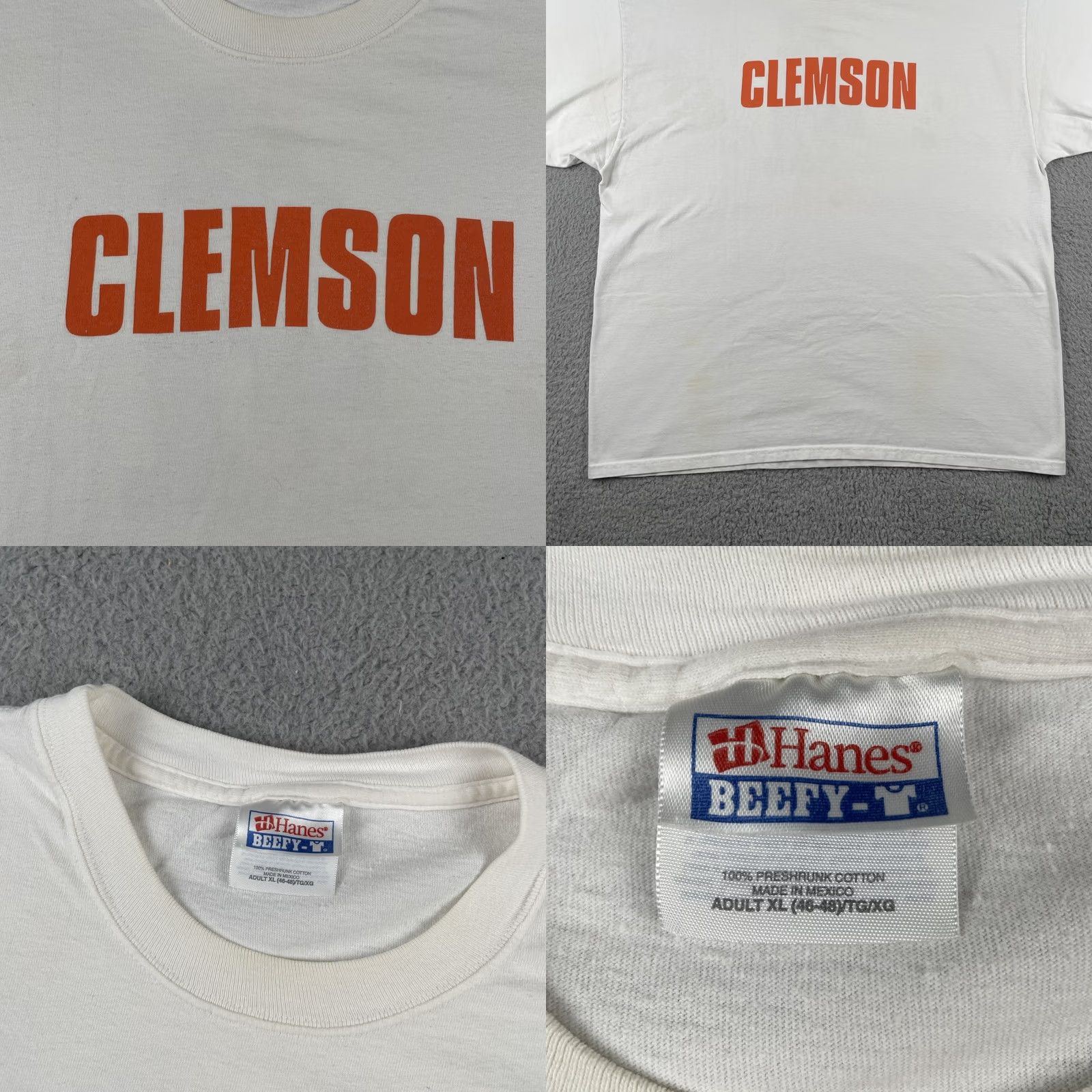 Hanes VINTAGE Hanes Beefy-T XL White T-Shirt Clemson Tigers South Carolina’s #1 University Mens T-Shirt 90s College Sports University Boys Girls? Size US XL / EU 56 / 4 - 8 Thumbnail