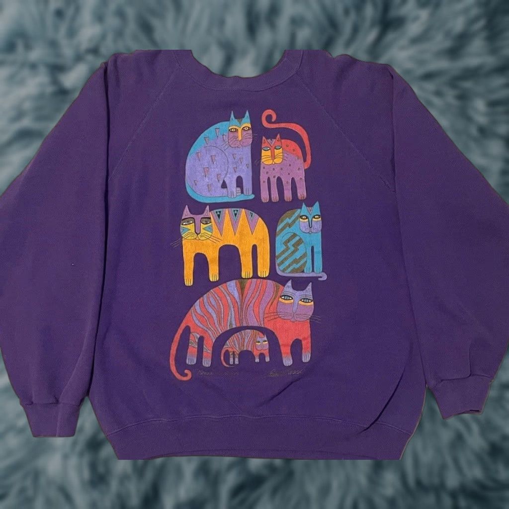 Vtg 90s Abstract Cat Art Faded Shirt S M USA Animals Nature Funny Dog Grunge 80s