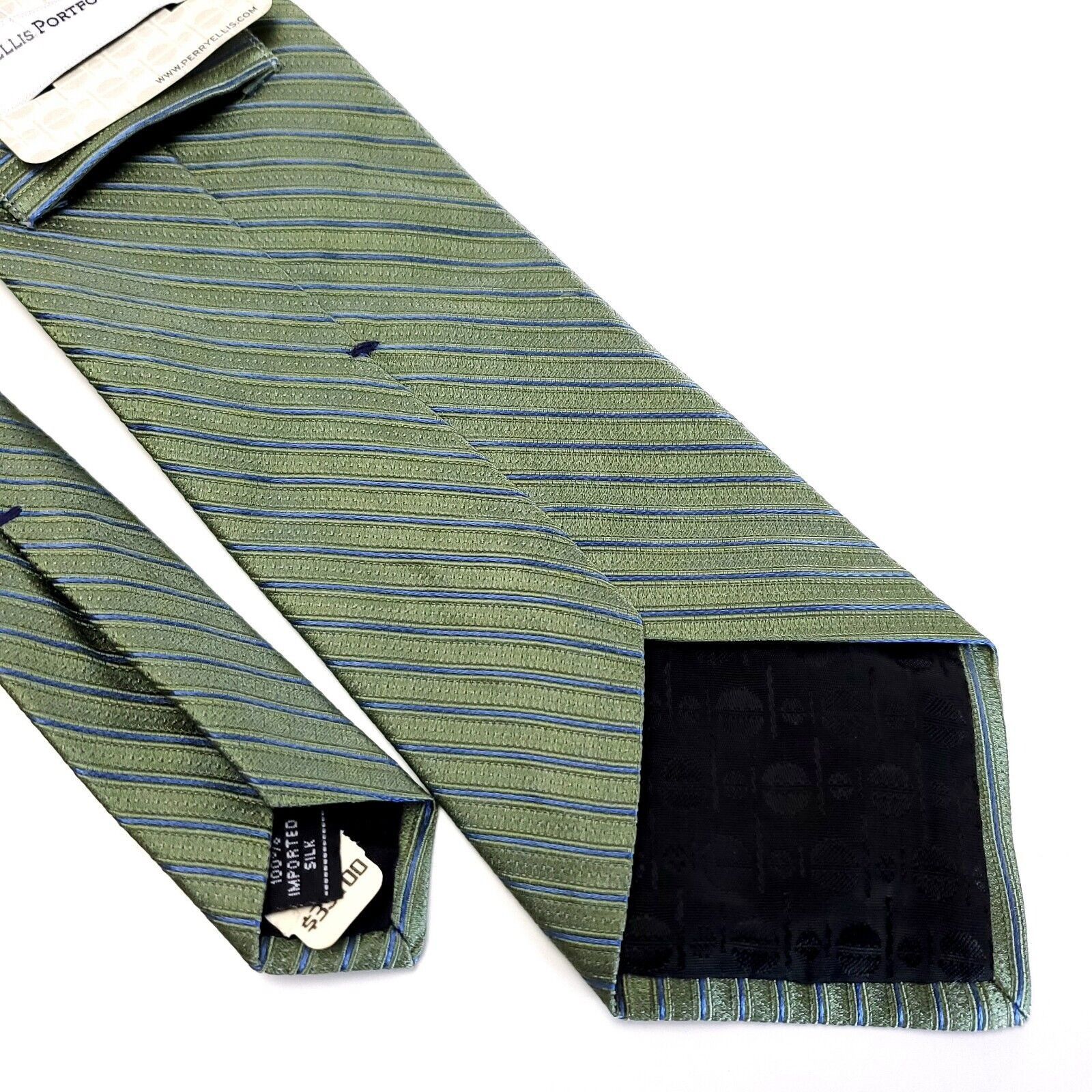 Perry Ellis Perry Ellis Portfolio Blue Green Striped Woven Short Silk Ti Size ONE SIZE - 6 Thumbnail