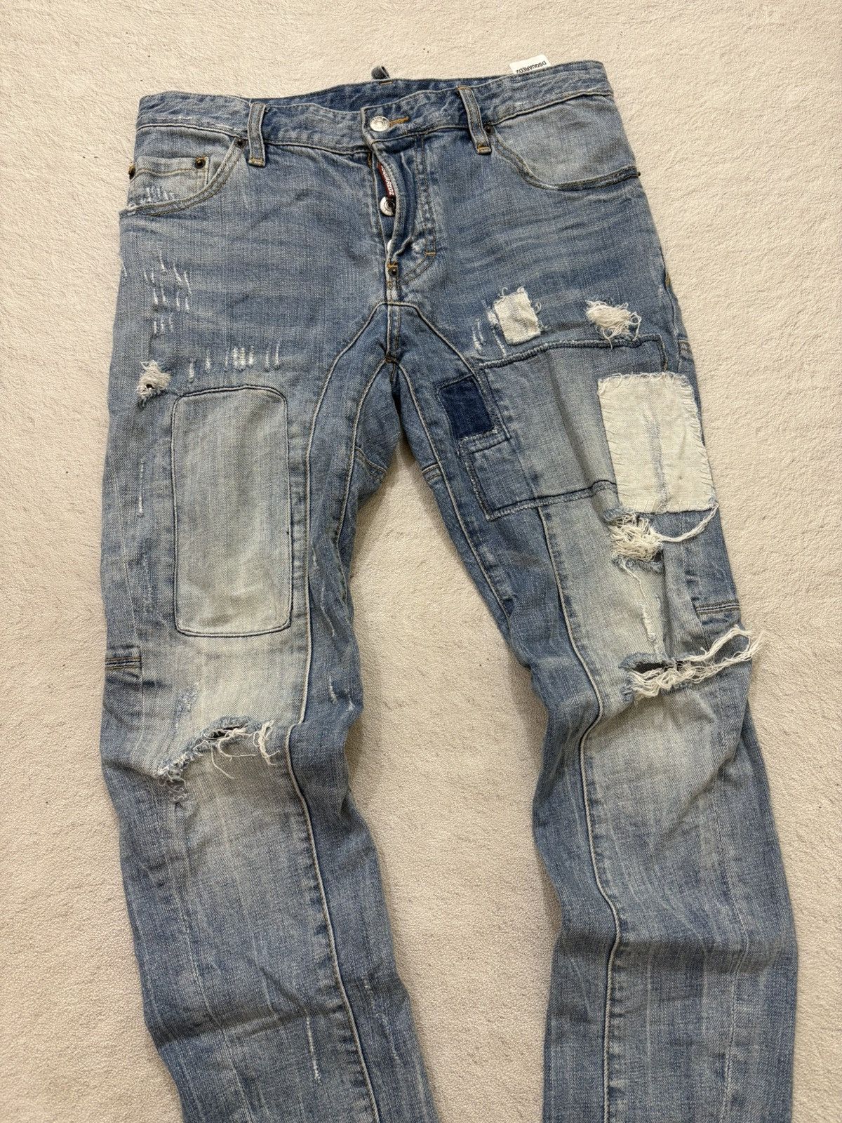 Japanese Brand 2000s Dsquared Patchwork Denim Ripped Wash Jeans Y2K LGB Size US 31 - 2 Thumbnail