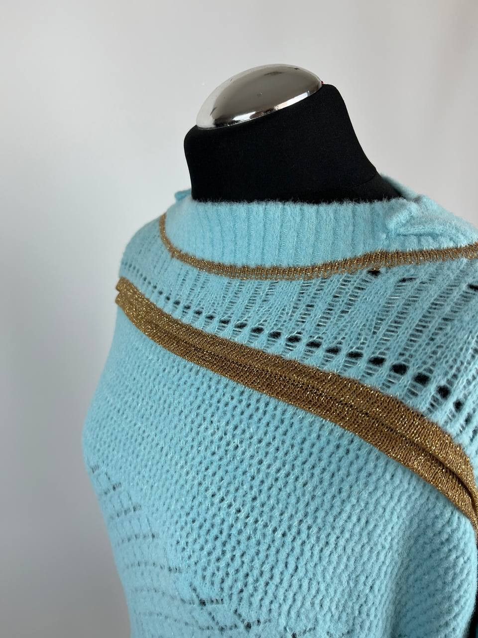 Elisa Cavaletti Elisa Cavaletti Italy Turquoise Knit Sweater Gold Lurex Size S / US 4 / IT 40 - 4 Thumbnail
