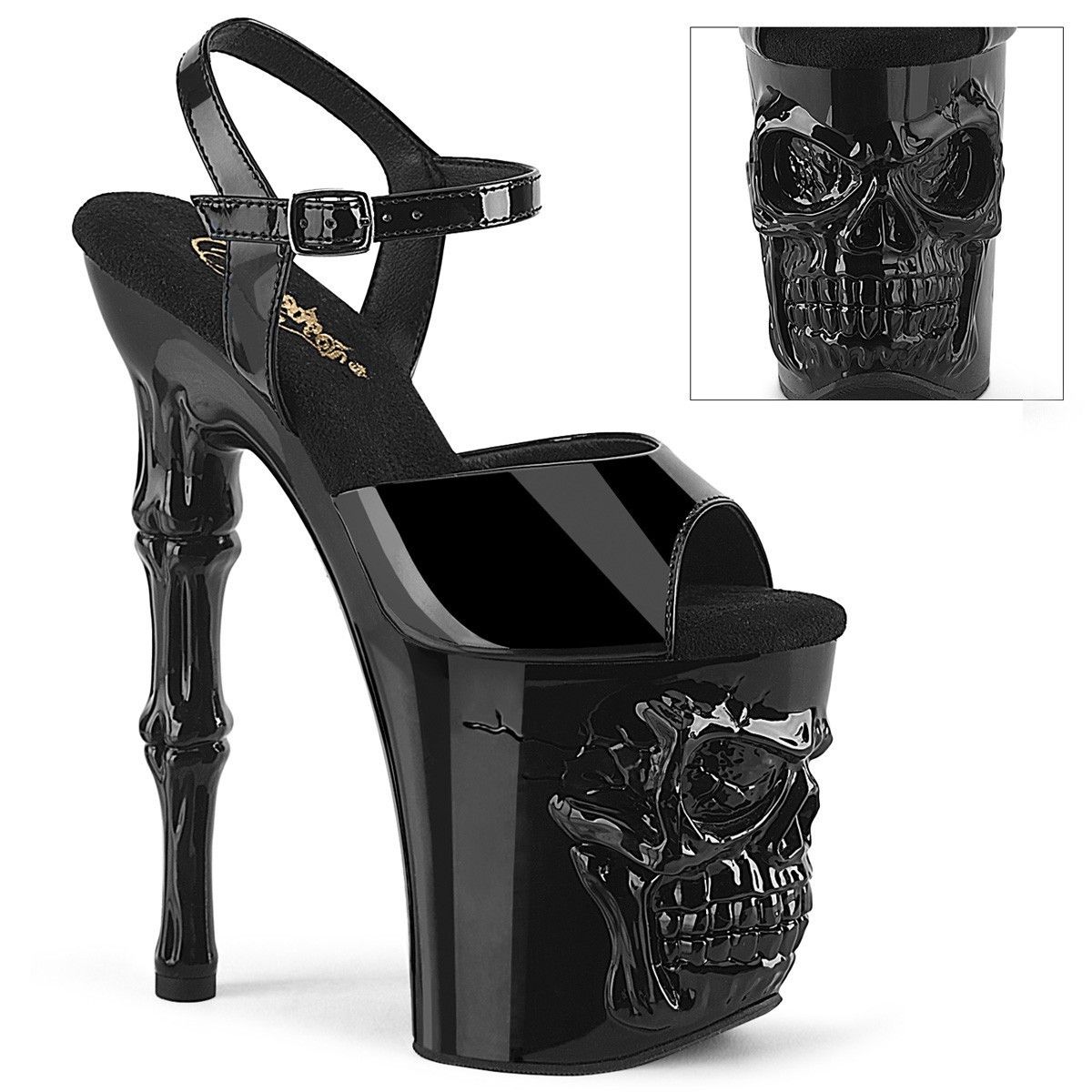Other Rapture Black Patent Skull & Bones High Heel Platform Shoes Size US 8 / IT 38 - 7 Thumbnail