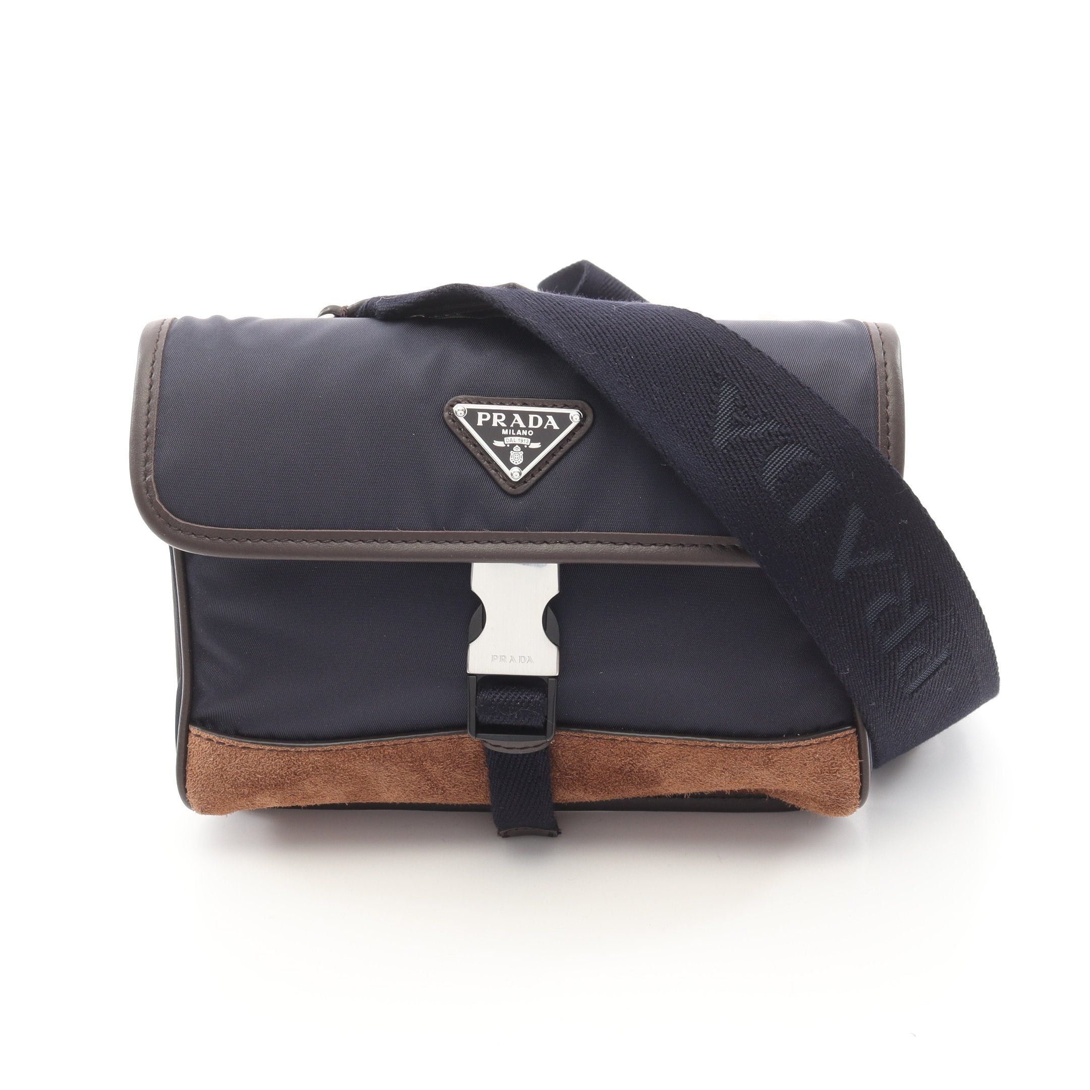 Prada Prada Re Nylon Smartphone Case Shoulder Bag Suede Leather Navy Brown Size ONE SIZE - 1 Thumbnail