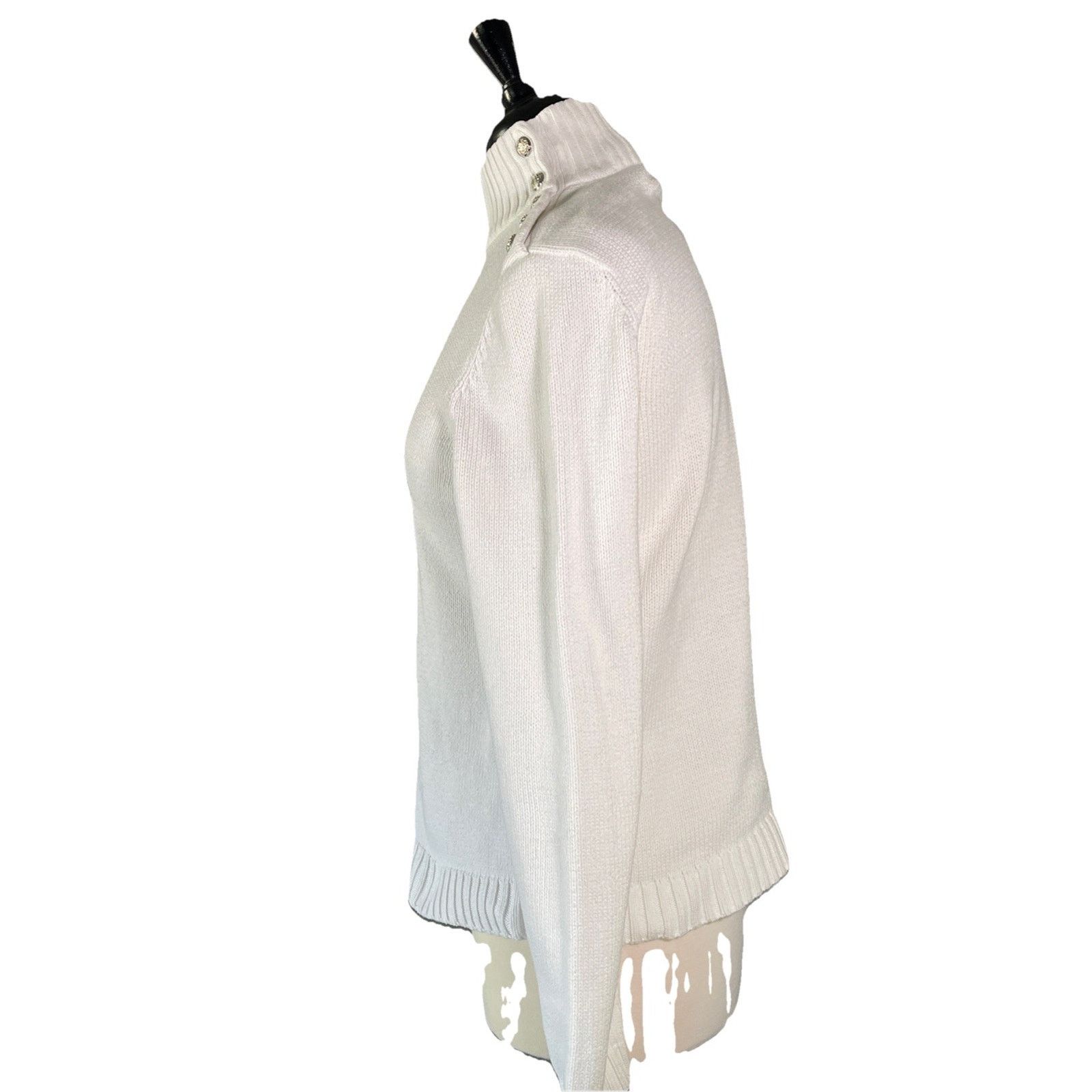 Lauren Ralph Lauren Ralph Lauren Sweater Women's Large White Silver Button Size L / US 10 / IT 46 - 3 Thumbnail
