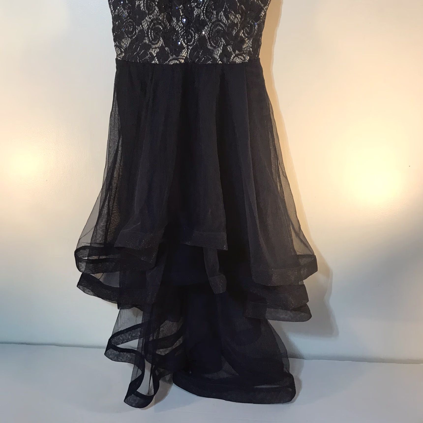 Vintage Speechless Navy Lace Sequin Midi Dress with Tulle Ruffle Skirt Womens Size 11 Formal Size L / US 10 / IT 46 - 2 Thumbnail