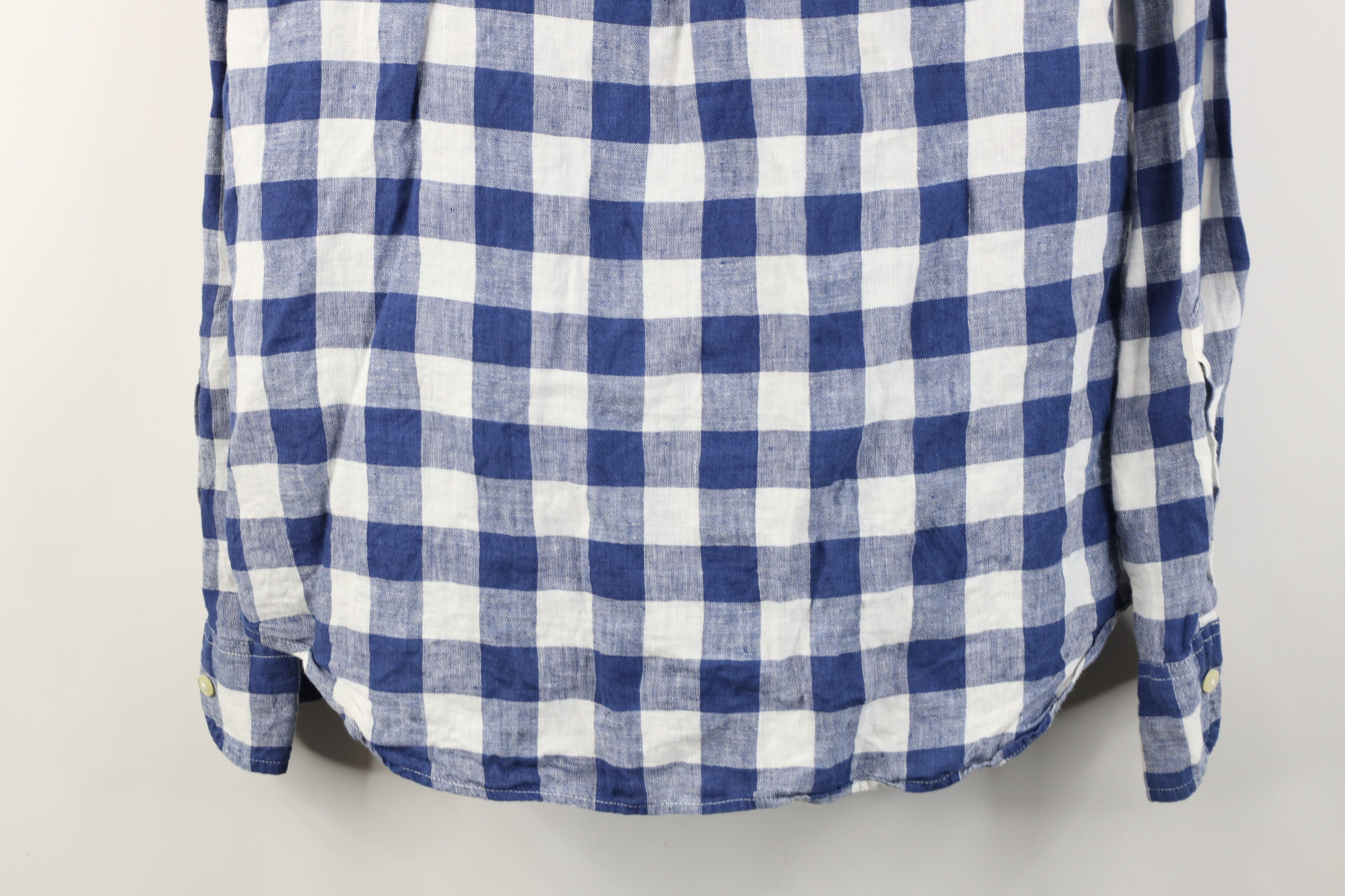 J.Crew J Crew Fit Linen Knit Collared Button Down Shirt Blue Plaid Size US M / EU 48-50 / 2 - 13 Thumbnail