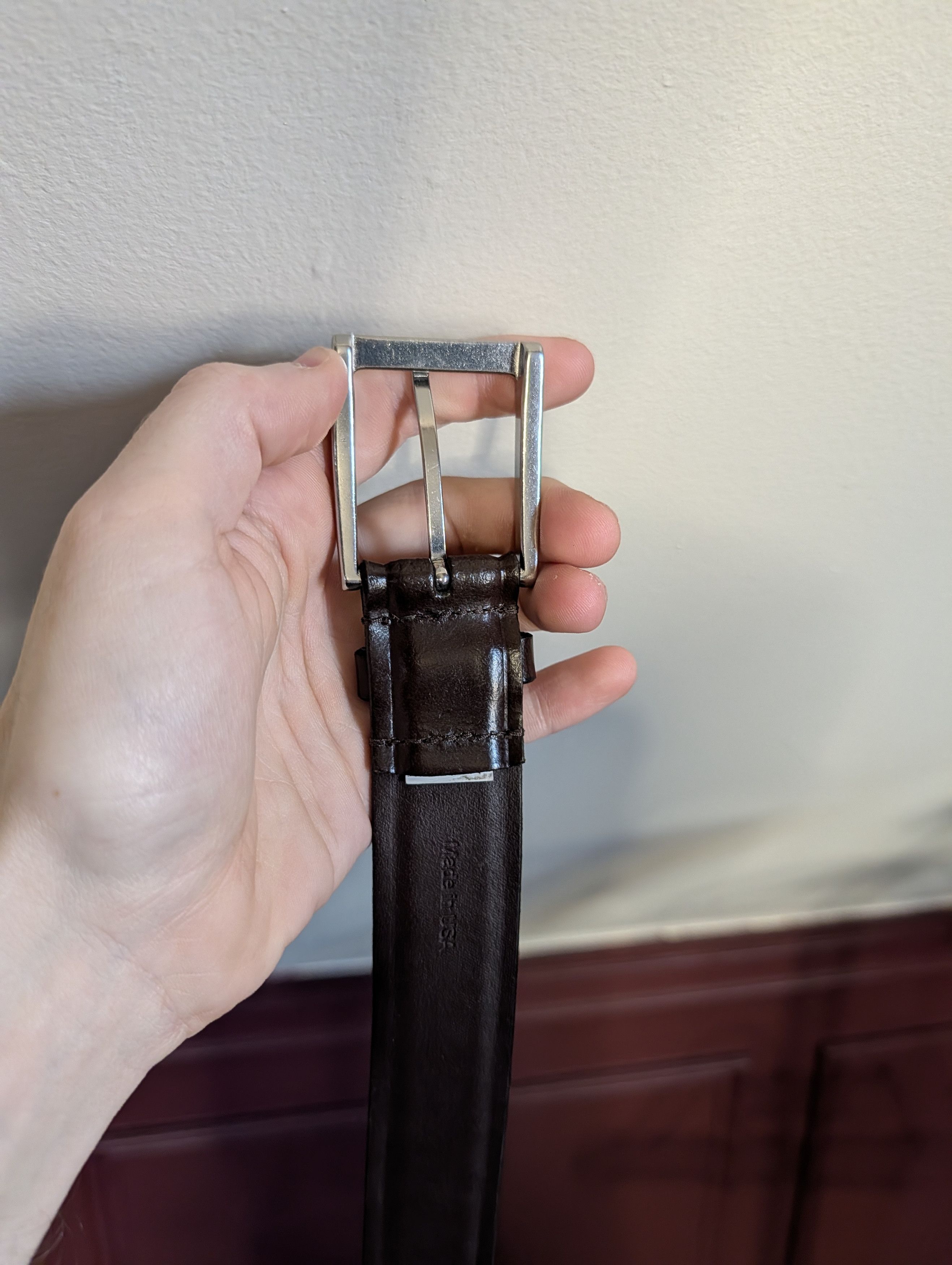 Allen Edmonds Dark brown handcrafted in USA leather ridged belt 42 Size 42 - 7 Thumbnail