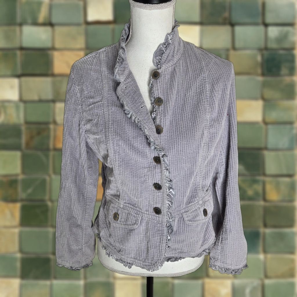 J. Jill J Jill Corduroy Blazer Jacket Womens Small Blue Velvet Crop Ruffle Button Pockets Basic Jacket Office Casual 90s? Size S / US 4 / IT 40 - 1 Thumbnail