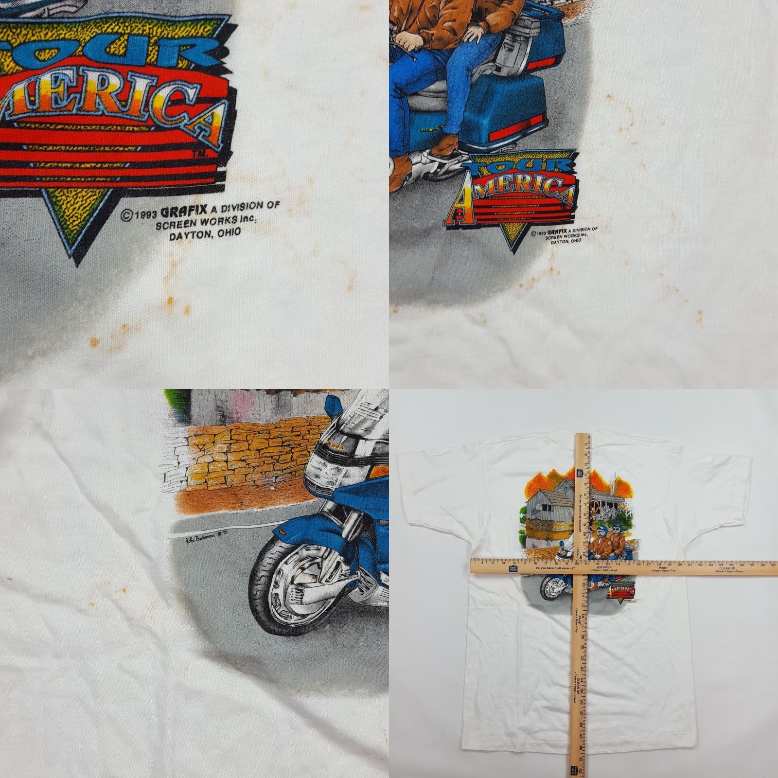 Fruit Of The Loom Vintage 90s American Motorcycle Tour Men's Large White Biker T Shirt Size US L / EU 52-54 / 3 - 9 Thumbnail