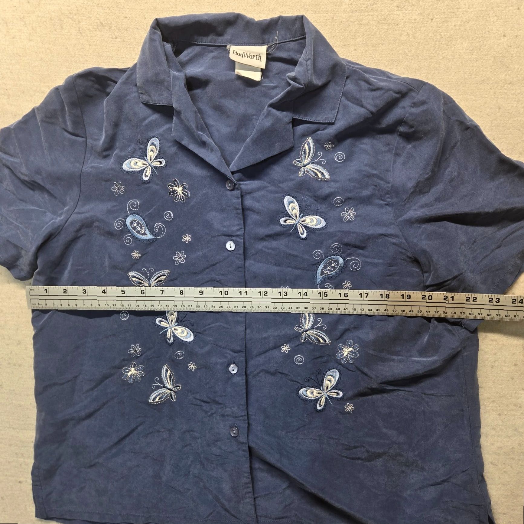 Vintage BonWorth Shirt Button-Up Blue Embroidered Paisley Adult Women's XL Vintage Size XL / US 12-14 / IT 48-50 - 4 Thumbnail