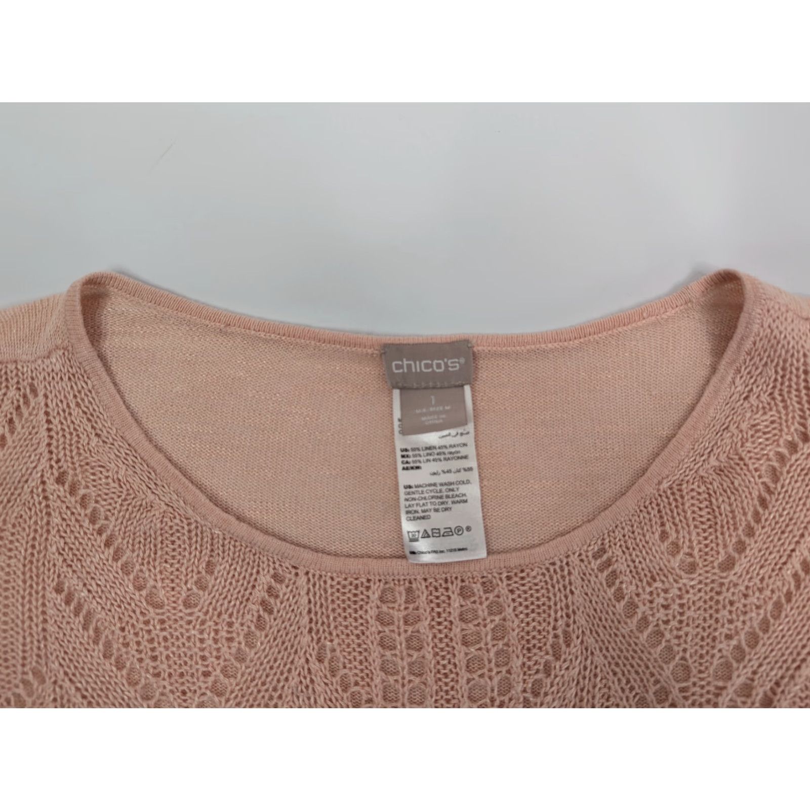 Vintage Chico's Pointelle-Stitch Blush Peach Short Sleeve Light Sweater Size M Pink Women Pullover Size M / US 6-8 / IT 42-44 - 6 Thumbnail
