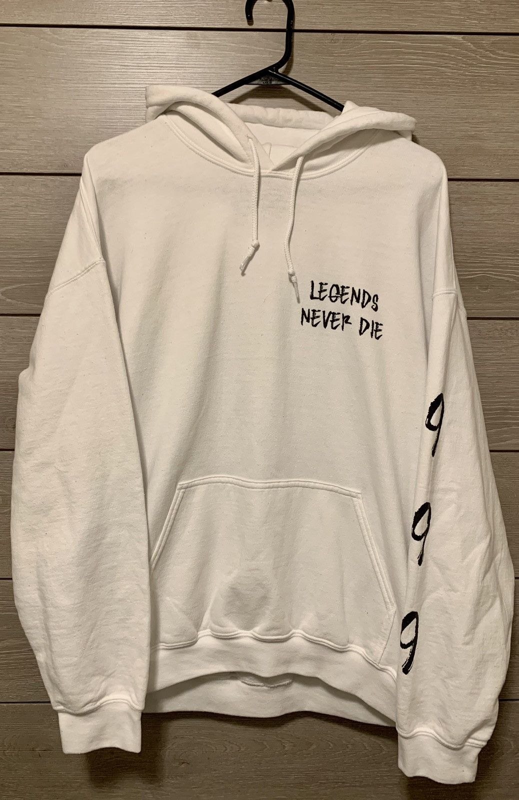 image of 999 Club Legends Never Die Juice Wrld Hoodie in White, Men's (Size XL)