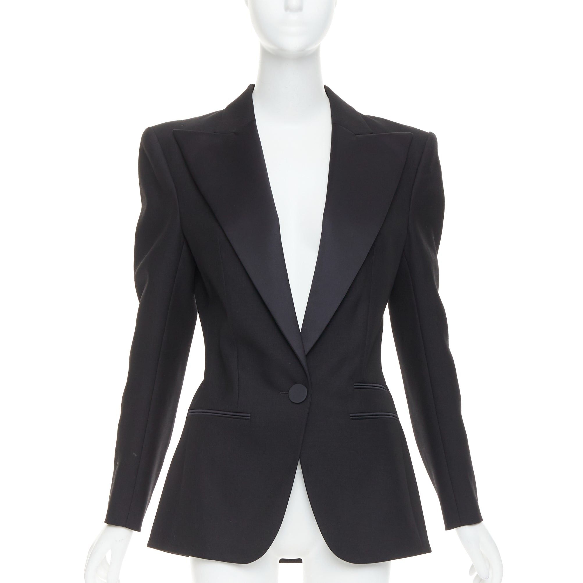 Alexandre Vauthier ALEXANDRE VAUTHIER black wool satin peak lapel single breasted tuxedo blazer Size M / US 6-8 / IT 42-44 - 1 Thumbnail