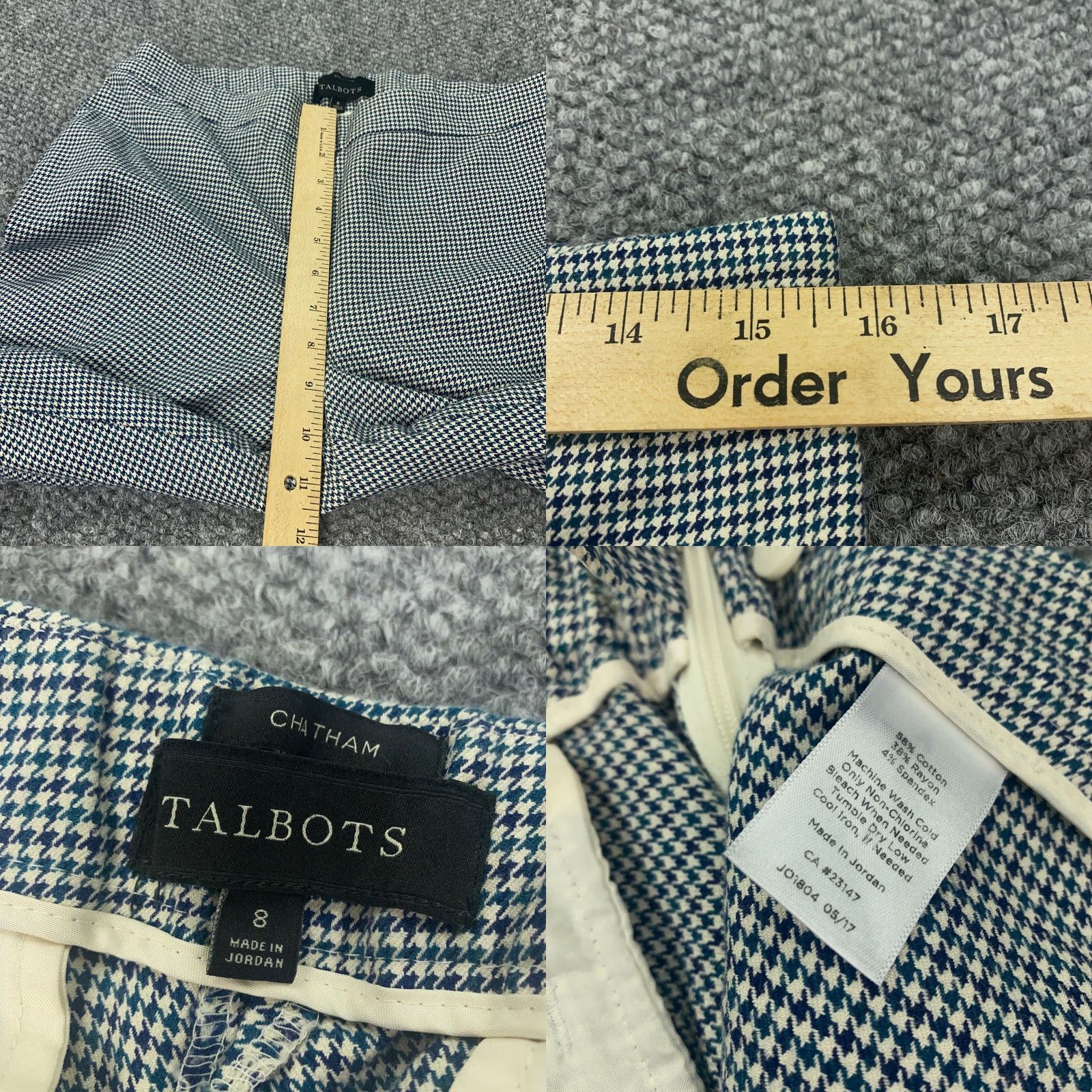 Talbots Talbots Chatham Pants Women Size 8 Blue/White Houndstooth Stretch Flat Front Straight Leg Dress Pants Womens Size 31" - 8 Thumbnail