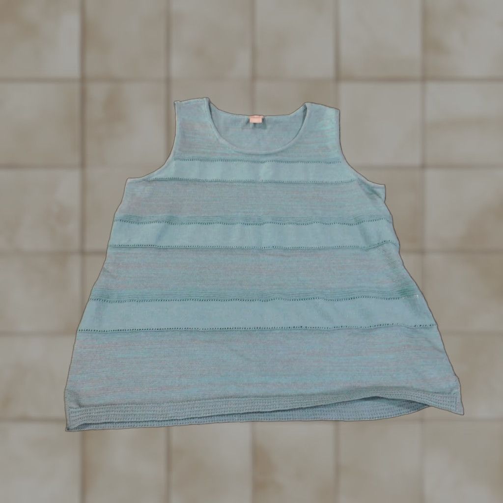 Vintage Chicos Blouse Shirt Women Size 2 Blue Sleeveless Striped Crew Neck Pullover Knit Polyester Cotton Casual Cream? Size XS / US 0-2 / IT 36-38 - 1 Thumbnail