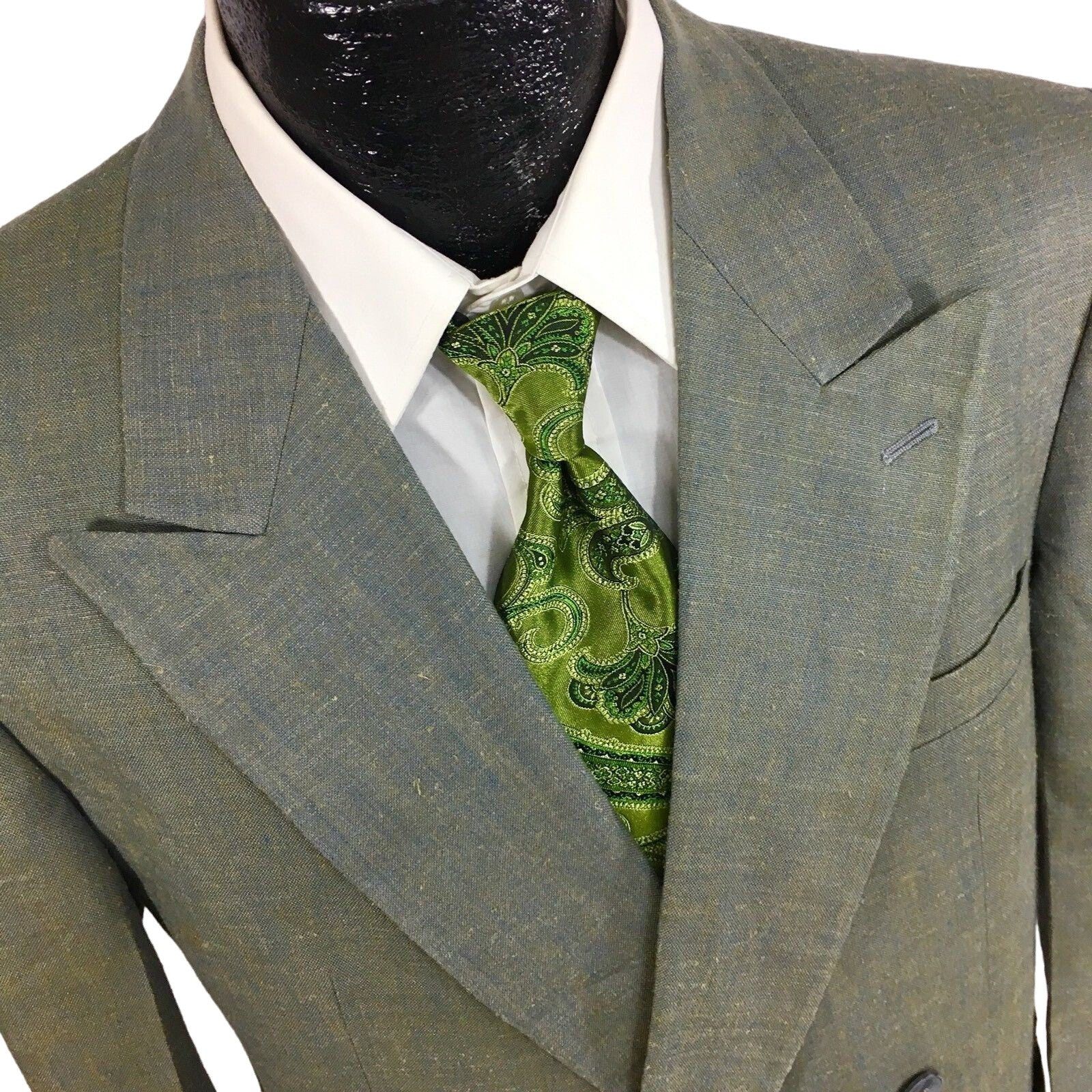 Other Vtg D/B Peak Lapel ROCKABILLY Green Gold Linen Sport Coat Size 40R - 2 Thumbnail