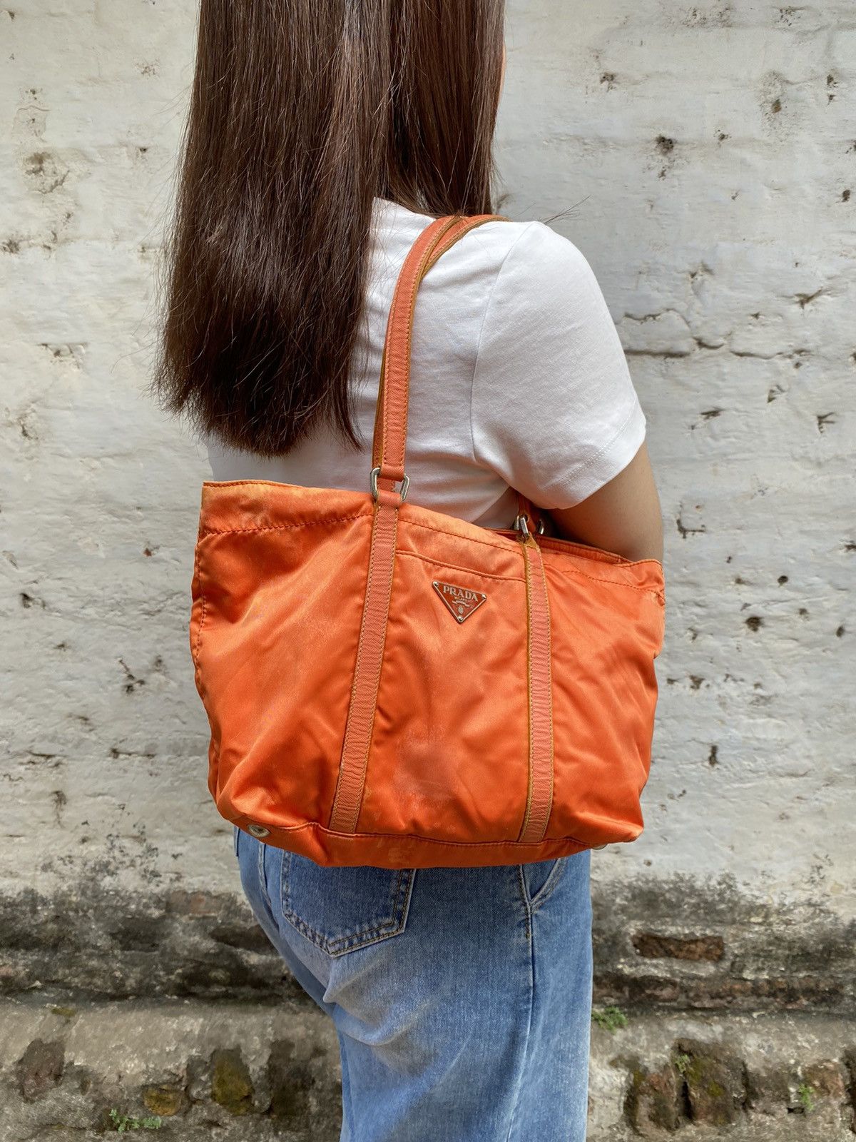 PRADA ORANGE NYLON SHOULDER BAG
