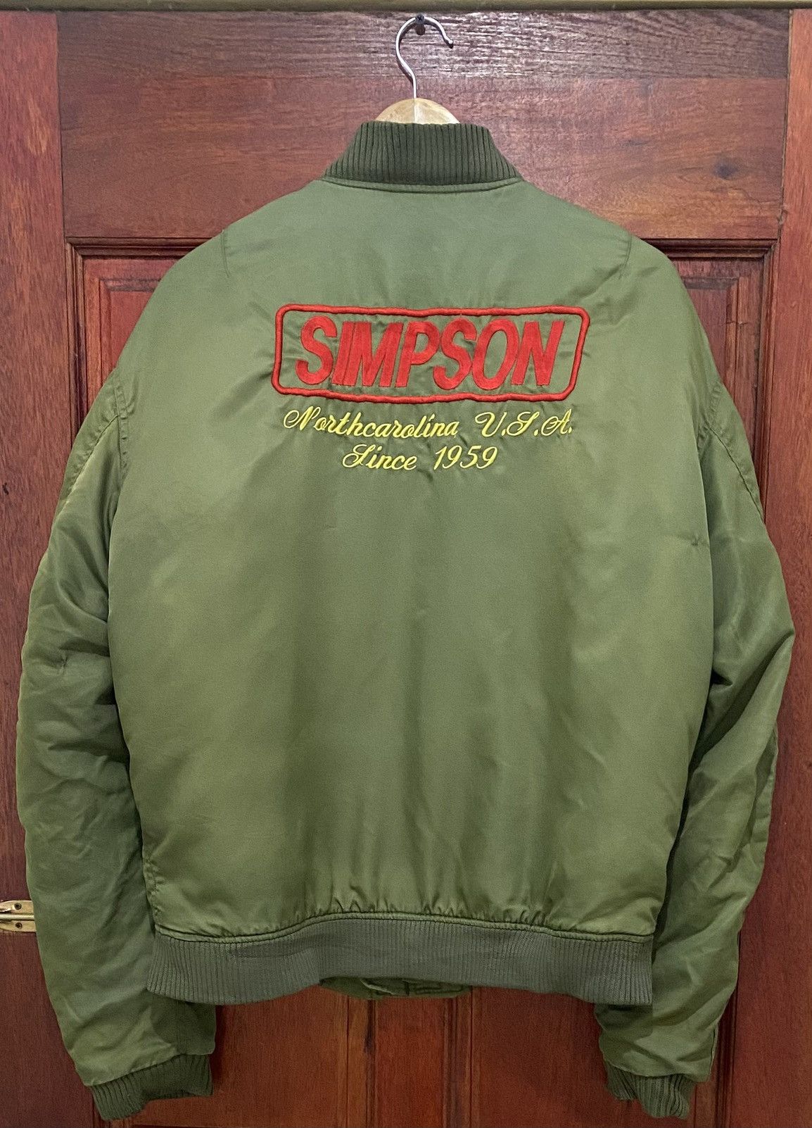 Sports Specialties × Vintage Simpson Biker Bomber Jacket Olive Green Ma-1 Motorcycle Size US L / EU 52-54 / 3 - 2 Thumbnail