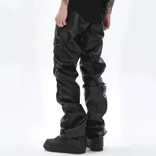 Jean Hip Hop PU Leather Straight Pants Size US 31 - 4 Thumbnail