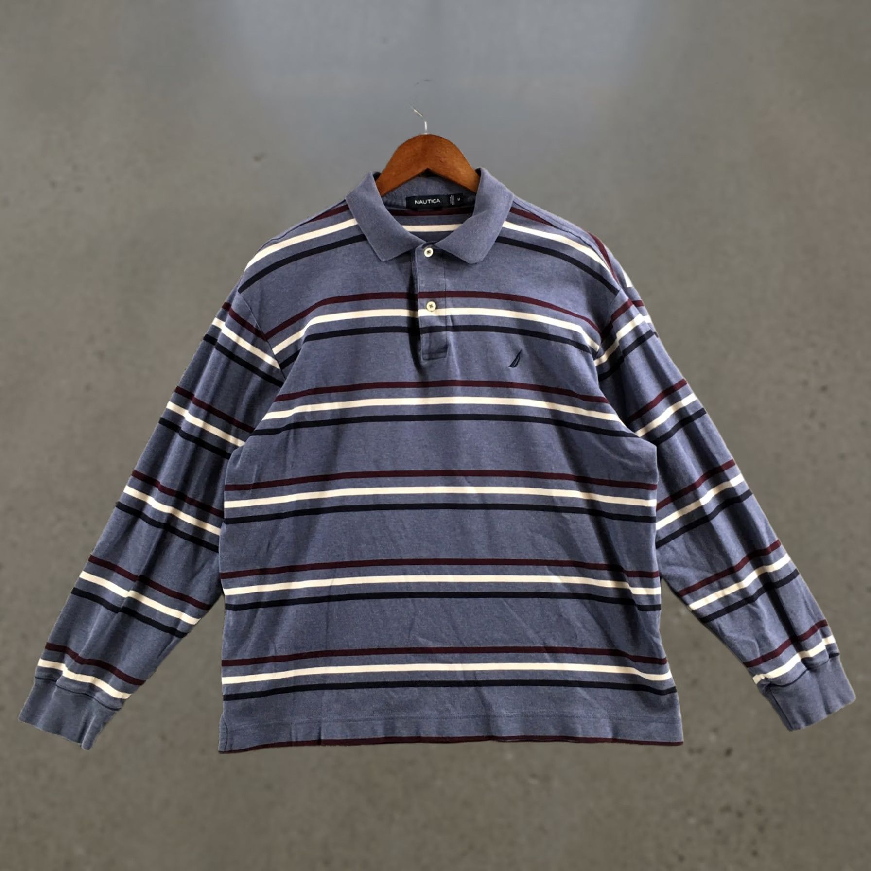 Nautica Nautica Long Sleeve Polo Shirt Men M Blue Stripe Cotton Collared Casual Pullover Size US M / EU 48-50 / 2 - 1 Thumbnail