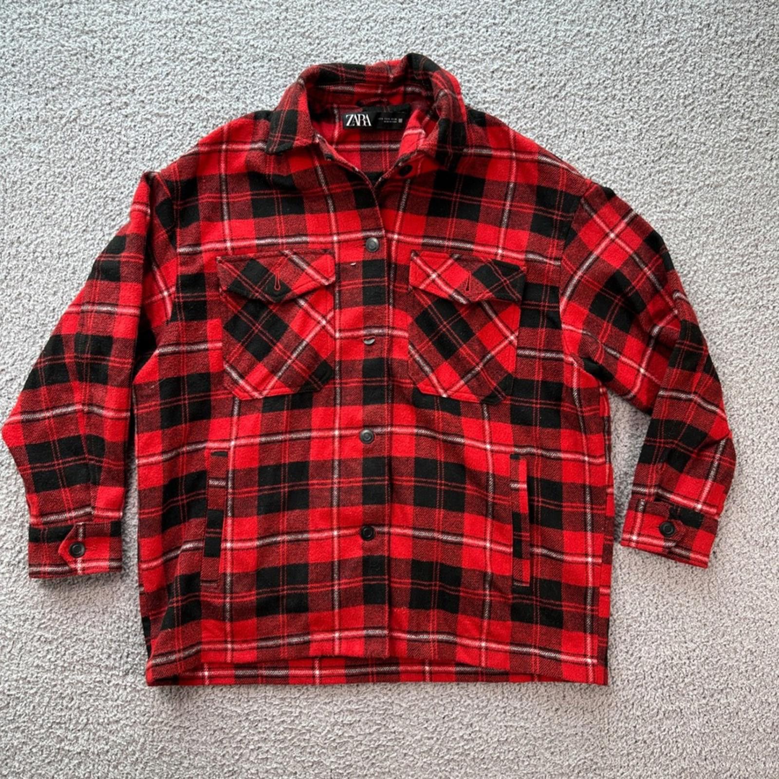 Zara ZARA Plaid Flannel Shirt Jacket Womens S Red Button Up Size S / US 4 / IT 40 - 1 Thumbnail