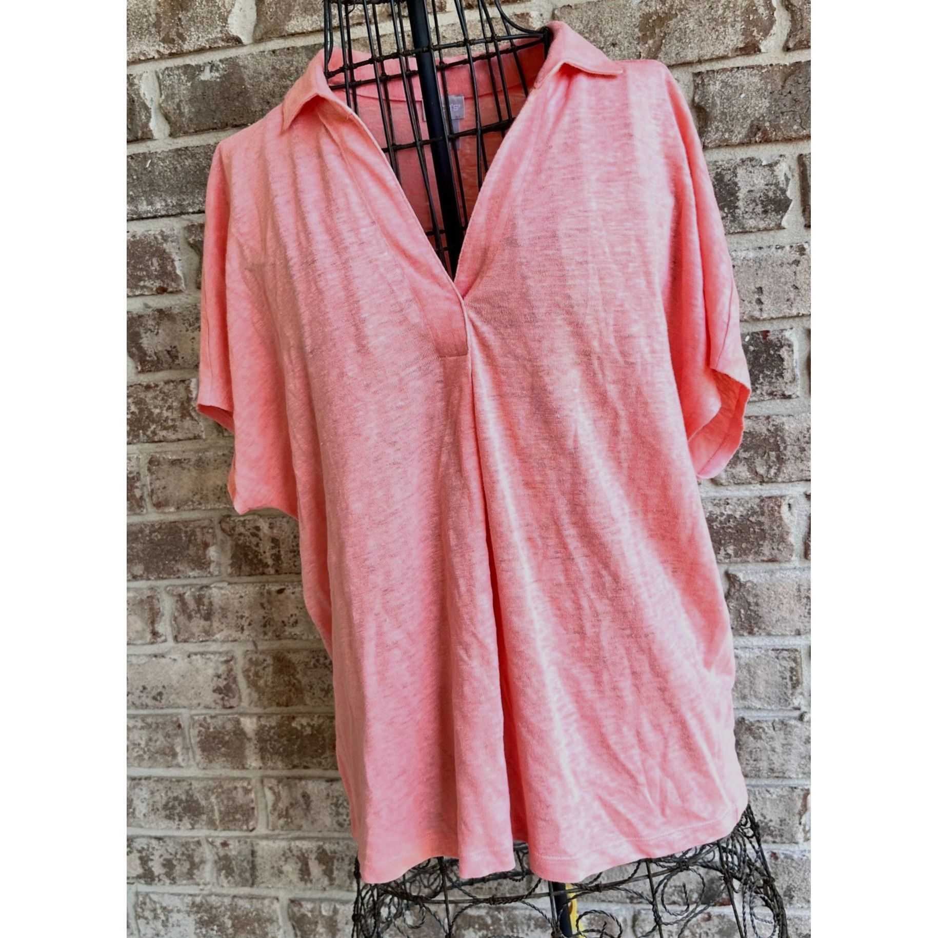 Other Chicos Top Size 1 Medium Linen Tangerine V Neck Pullover Col Size M / US 6-8 / IT 42-44 - 1 Thumbnail