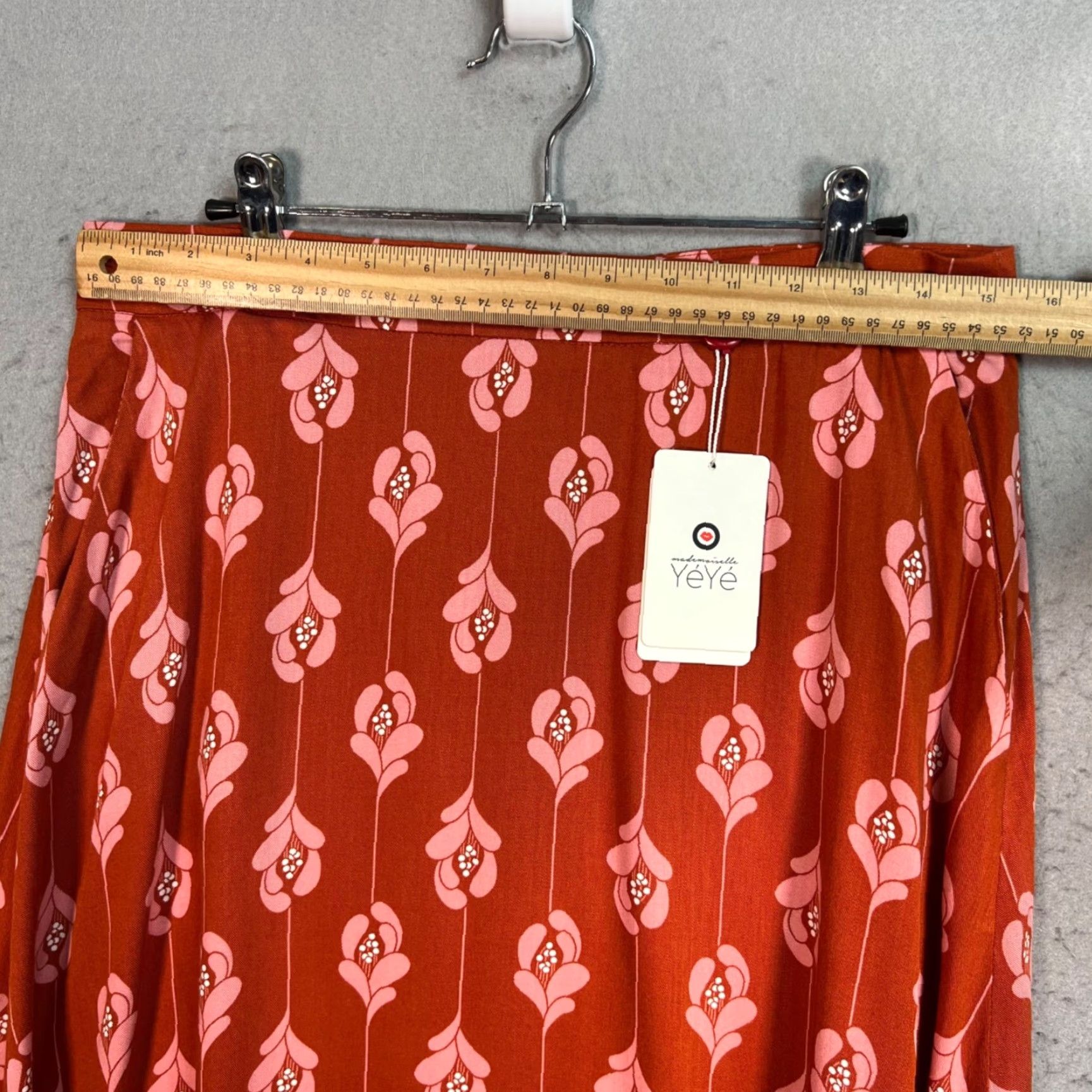 Pinko Mademoiselle Yéyé Skirt A-Line Knee Length Red Pink Floral Viscose Womens Size L Size 36" / US 14 / IT 50 - 5 Thumbnail