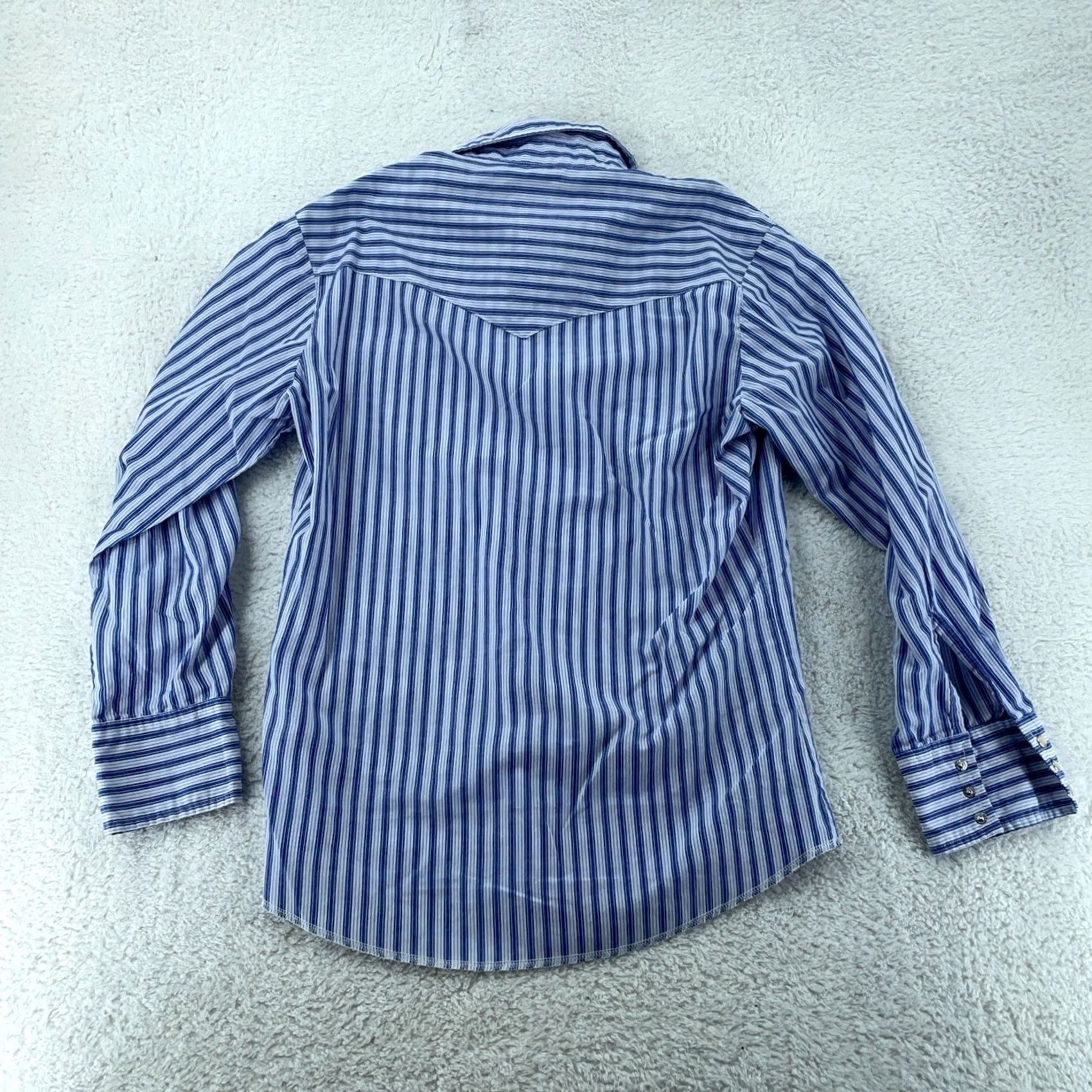Wrangler Wrangler Open Range Western Shirt Mens M Blue White Striped Pearl Snap Shirt Size US M / EU 48-50 / 2 - 4 Thumbnail