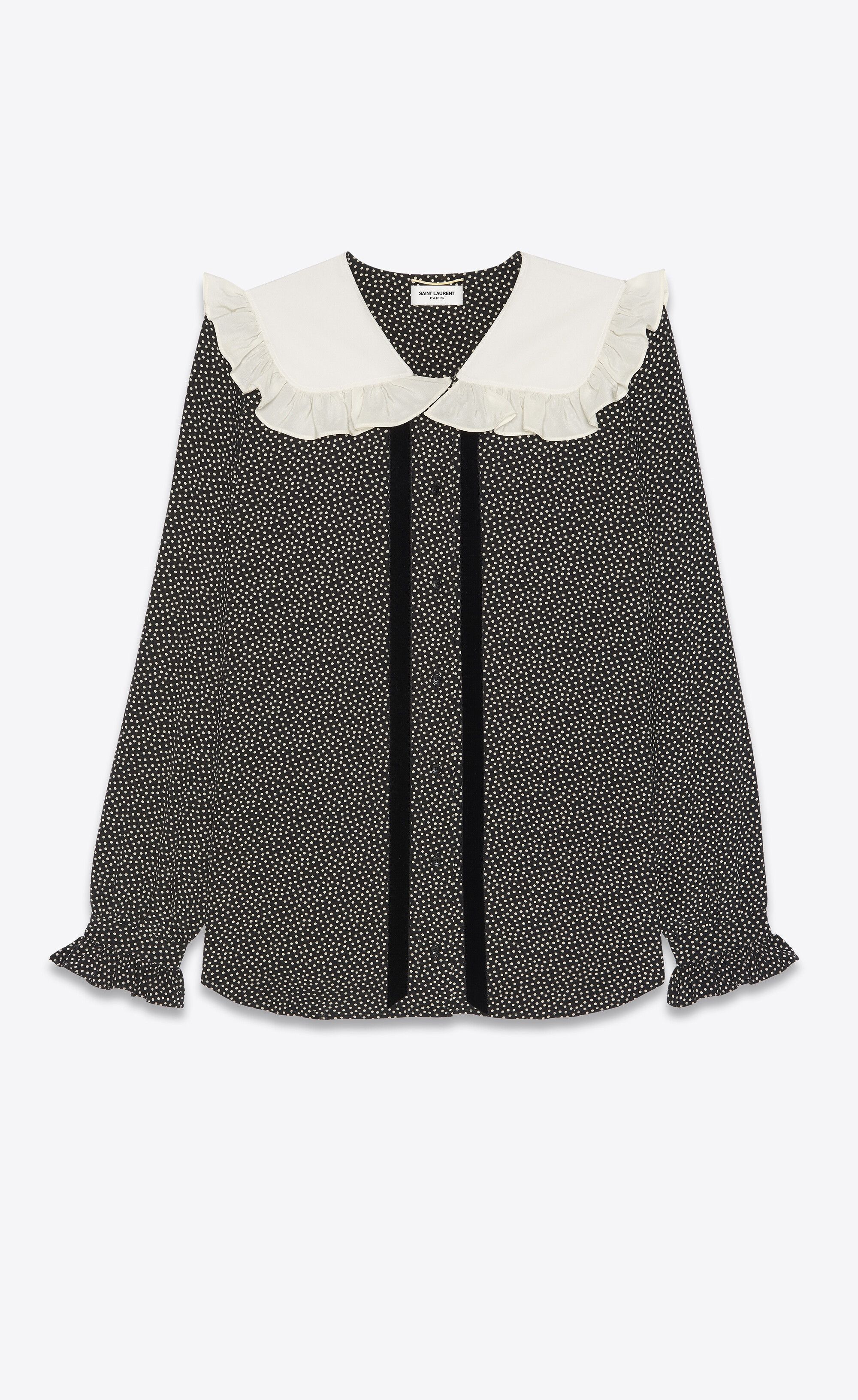Saint Laurent Paris o1s1wg111224 Frilled Blouse in Silk Crepe in Multicolor Size XL / US 12-14 / IT 48-50 - 3 Thumbnail