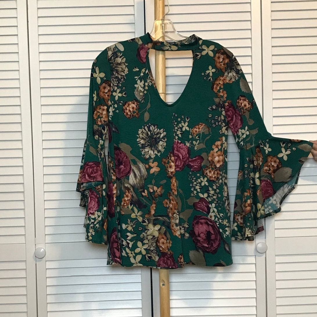 Other MTS Floral Keyhole Neck 3/4 Bell Sleeve Stretch Blouse M Size M / US 6-8 / IT 42-44 - 2 Thumbnail