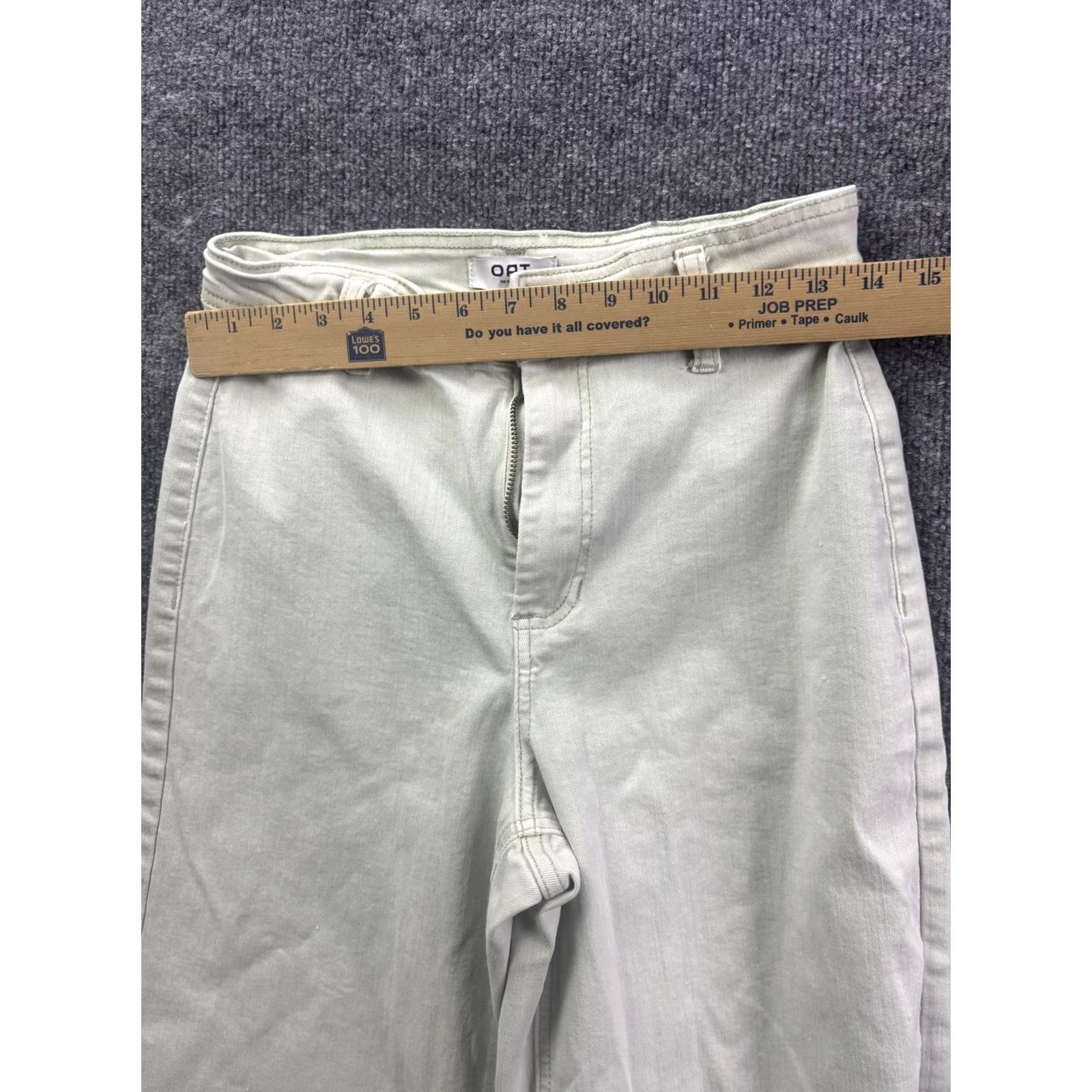 Vintage OAT Jeans Womens 6/28 Wide-Leg Crop Denim Light Green High Rise 26.5 Inseam 28 Waist Fringed Raw Hem Stretch Pockets Zipper Button Size 28" / US 6 / IT 42 - 3 Thumbnail