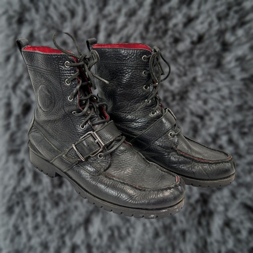 Polo Ralph Lauren VINTAGE? Men’s Polo Ralph Lauren Ranger Pebbled Leather Boots 9 Black GUC Buckle Lace Up Size US M / EU 48-50 / 2 - 1 Thumbnail