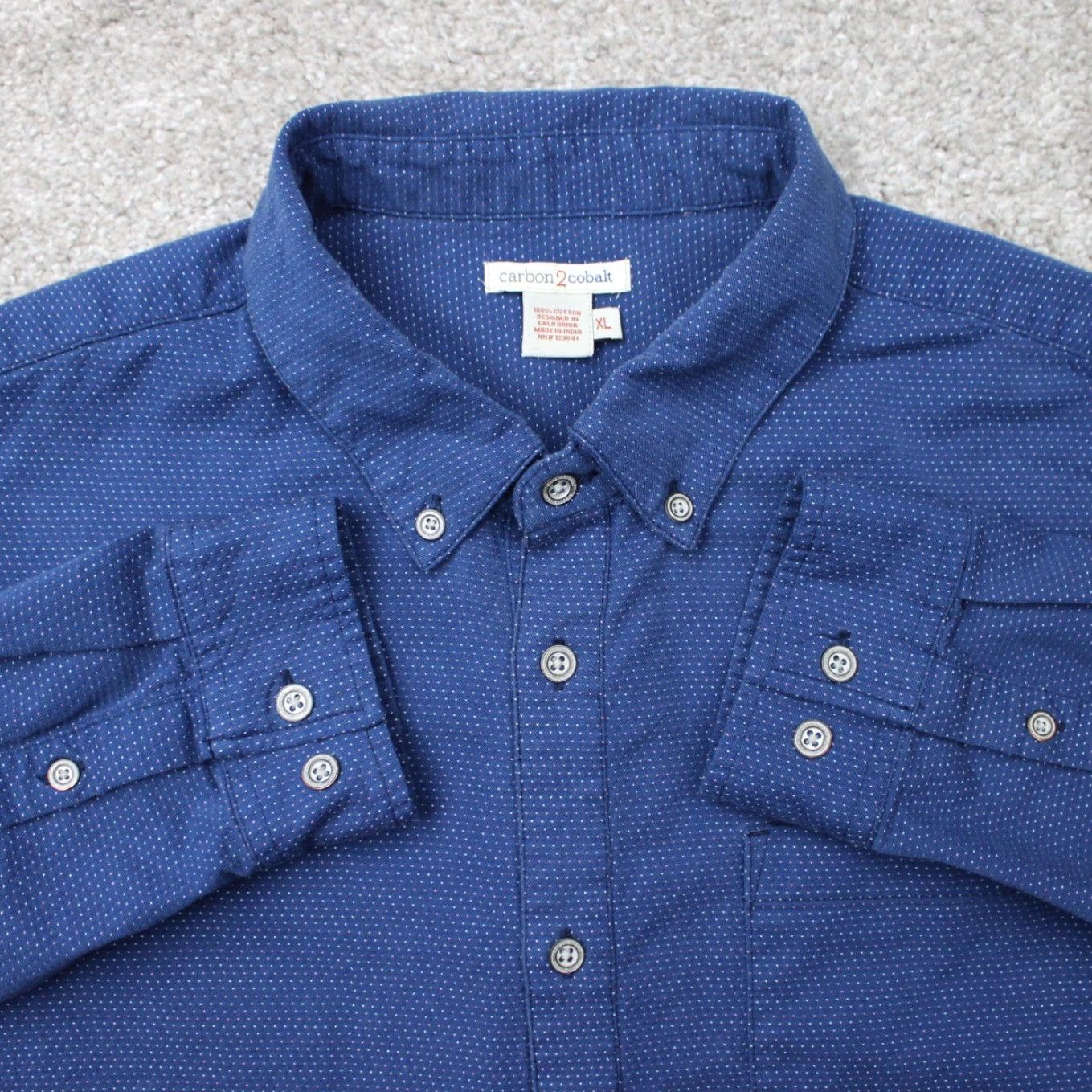 Carbon2Cobalt Carbon 2 Cobalt Shirt Men XL Blue Geometric 100% Cotton Button-Up Long Sleeve Size US XL / EU 56 / 4 - 2 Thumbnail
