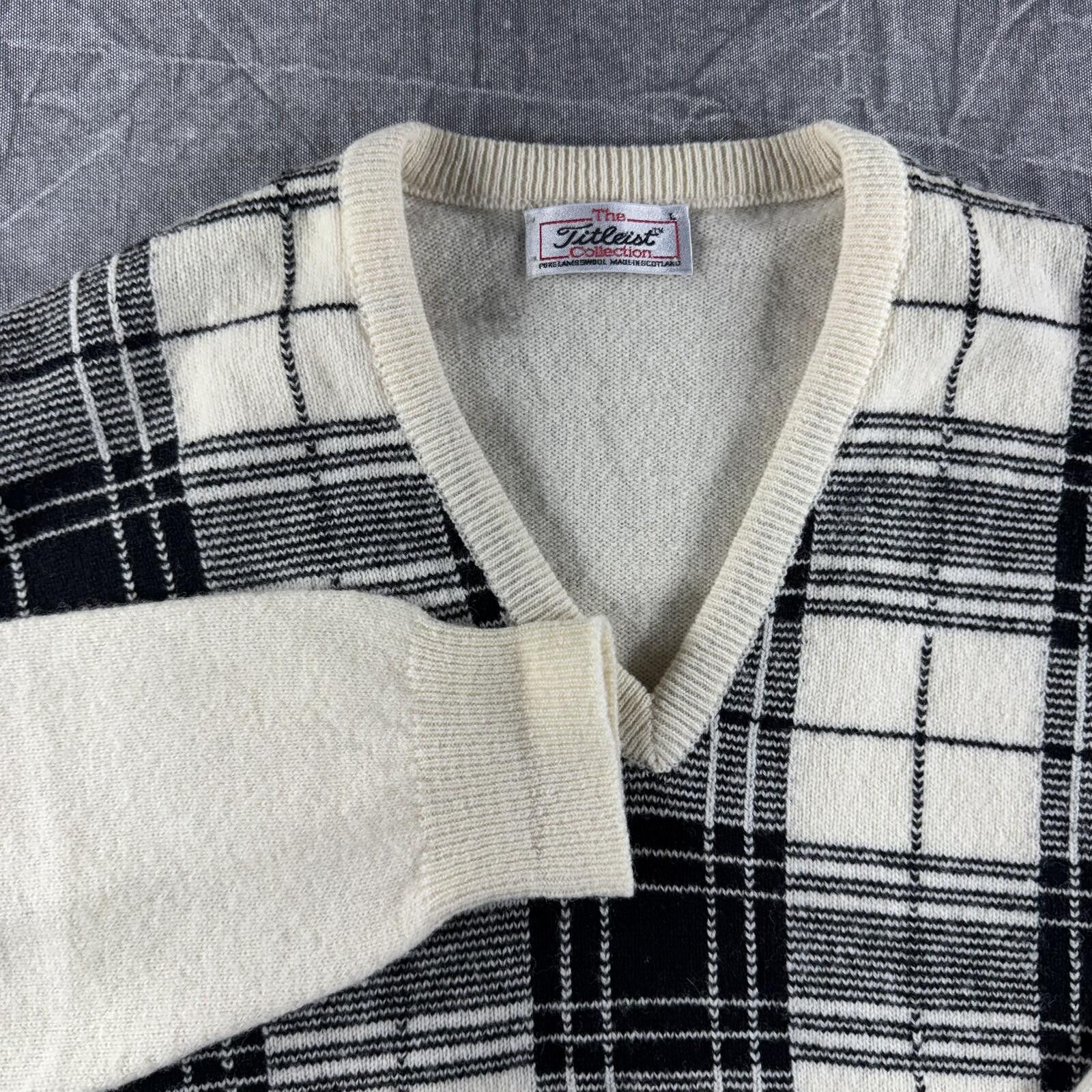 Titleist Titleist Sweater Men's Beige Black Pure Lambwool V-Neck Size US M / EU 48-50 / 2 - 1 Thumbnail