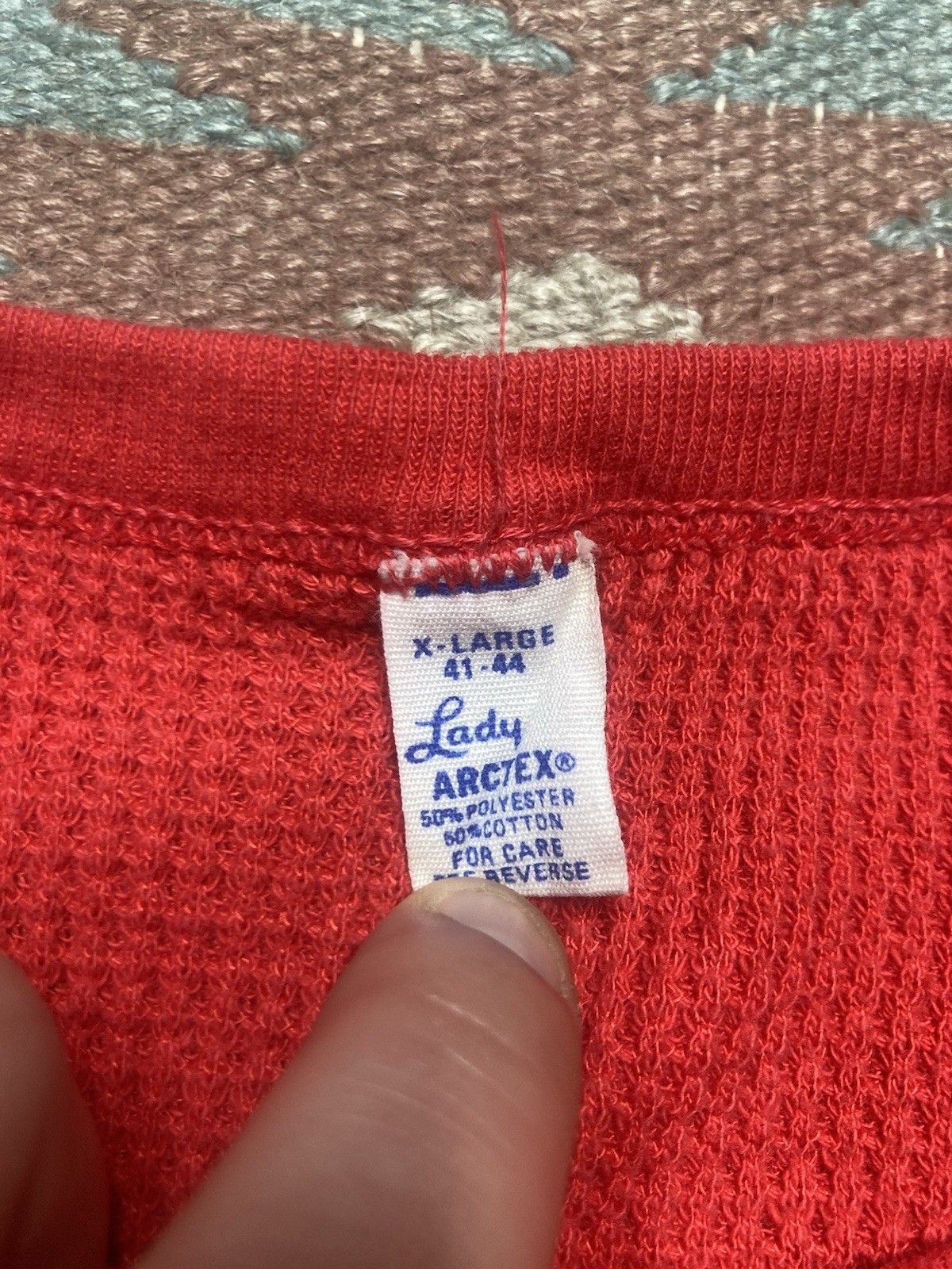 Vintage 70s waffle knit thermal shirt crimson base soft womens XL Size XL / US 12-14 / IT 48-50 - 4 Thumbnail