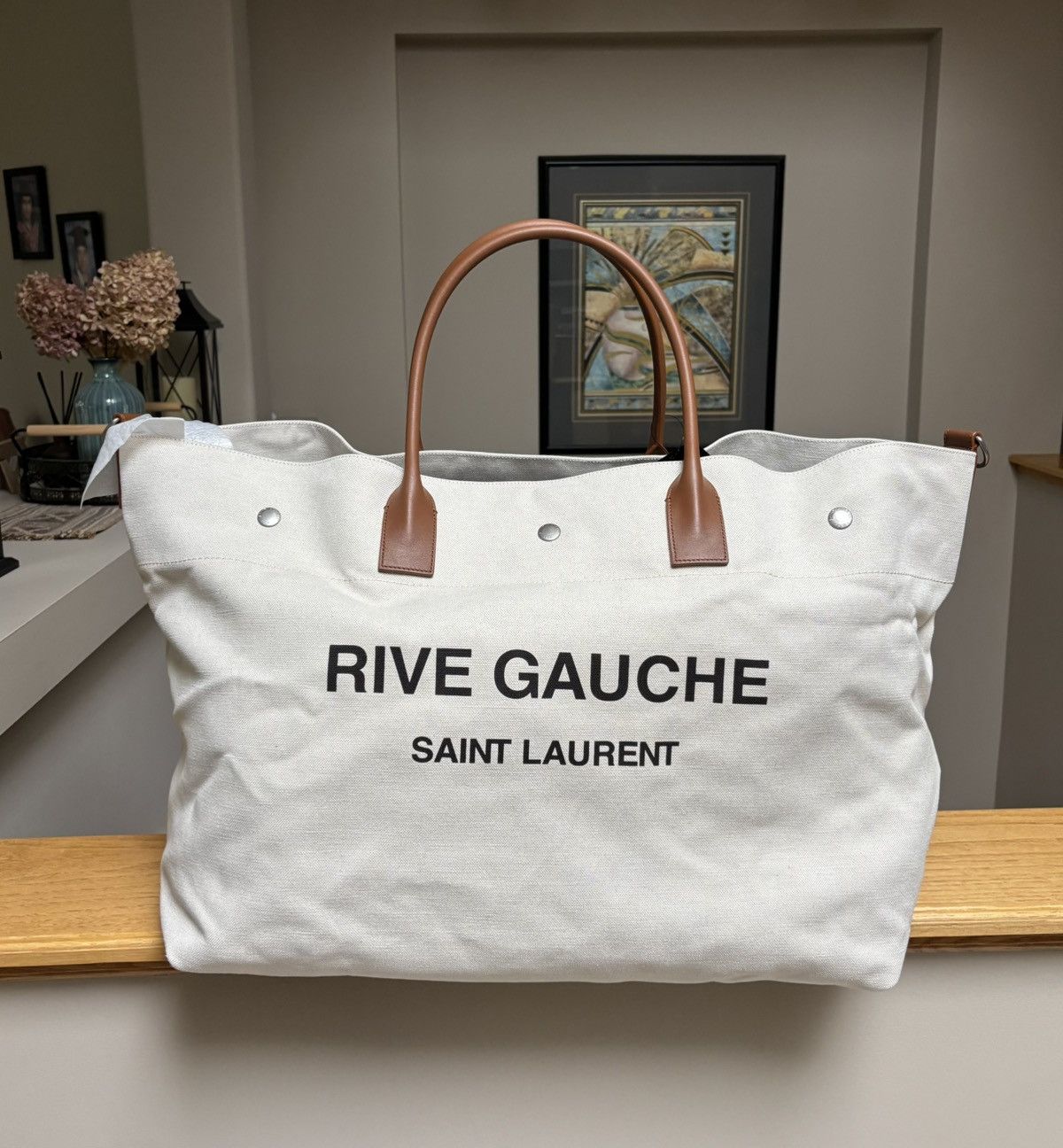 トートバッグ SAINT LAURENT RIVE GAUCHE LARGE TOTE BAG IN CANVAS Saint Laurent Large Rive Gauche Tote