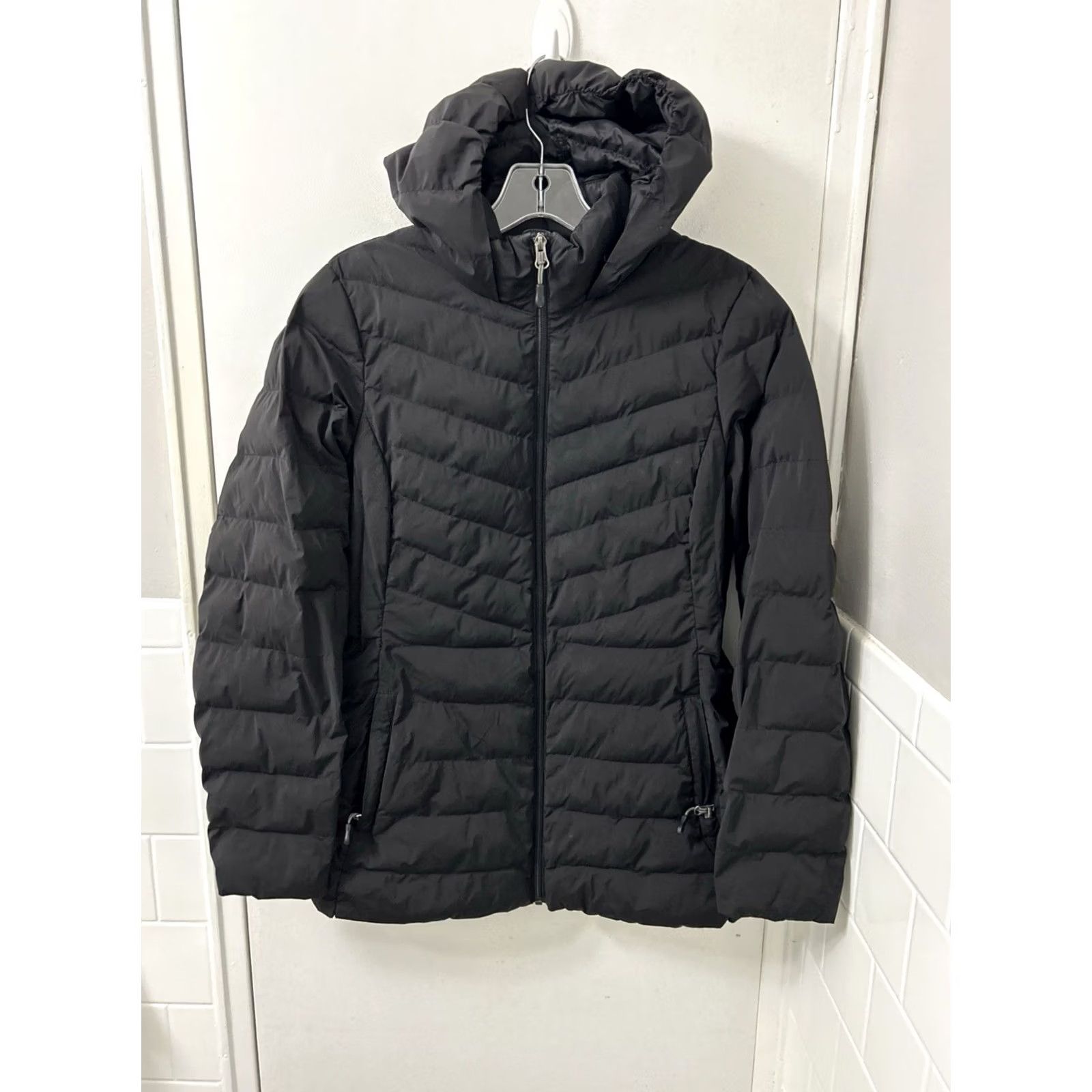 Vintage 32 Degrees Heat Puffer Jacket Womens Medium Black Hooded Insulated Full Zip Coat Size M / US 6-8 / IT 42-44 - 2 Thumbnail
