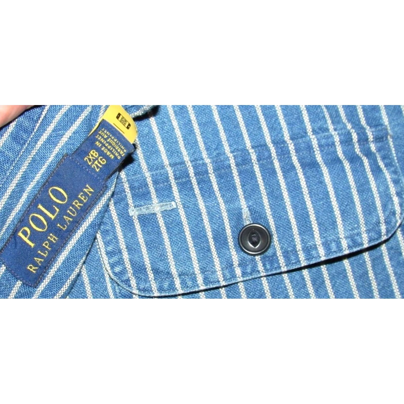 Ralph Lauren Polo RALPH LAUREN Indigo Railroad Hickory Striped Engineer Button Down Shirt 2XB Mens Long Sleeve Regular XS-XL 2XB? Size US XXL / EU 58 / 5 - 4 Thumbnail