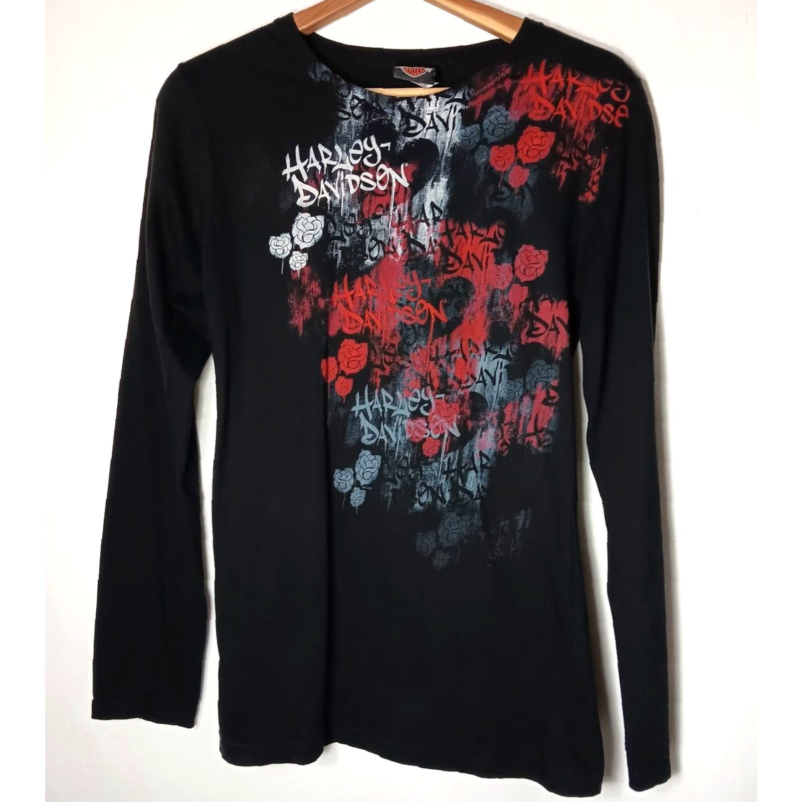Harley Davidson Harley-Davidson Shirt Long Sleeve Smoky Mountain Black Red Roses Biker Slim L Women Women’s Size L / US 10 / IT 46 - 2 Thumbnail
