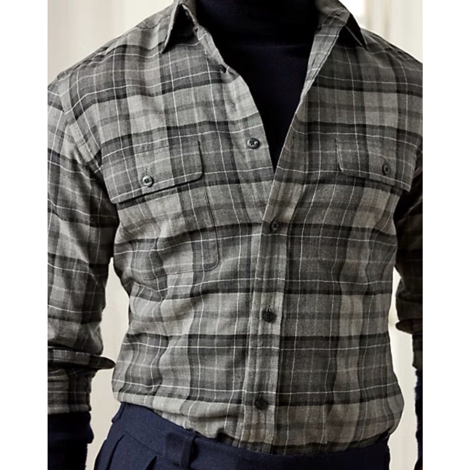 Ralph Lauren Purple Label Ralph Lauren Purple Label Plaid Twill Shirt Men XL Grey Long Sleeve NWT Button-Up Pocketed Collared Size US XL / EU 56 / 4 - 4 Thumbnail