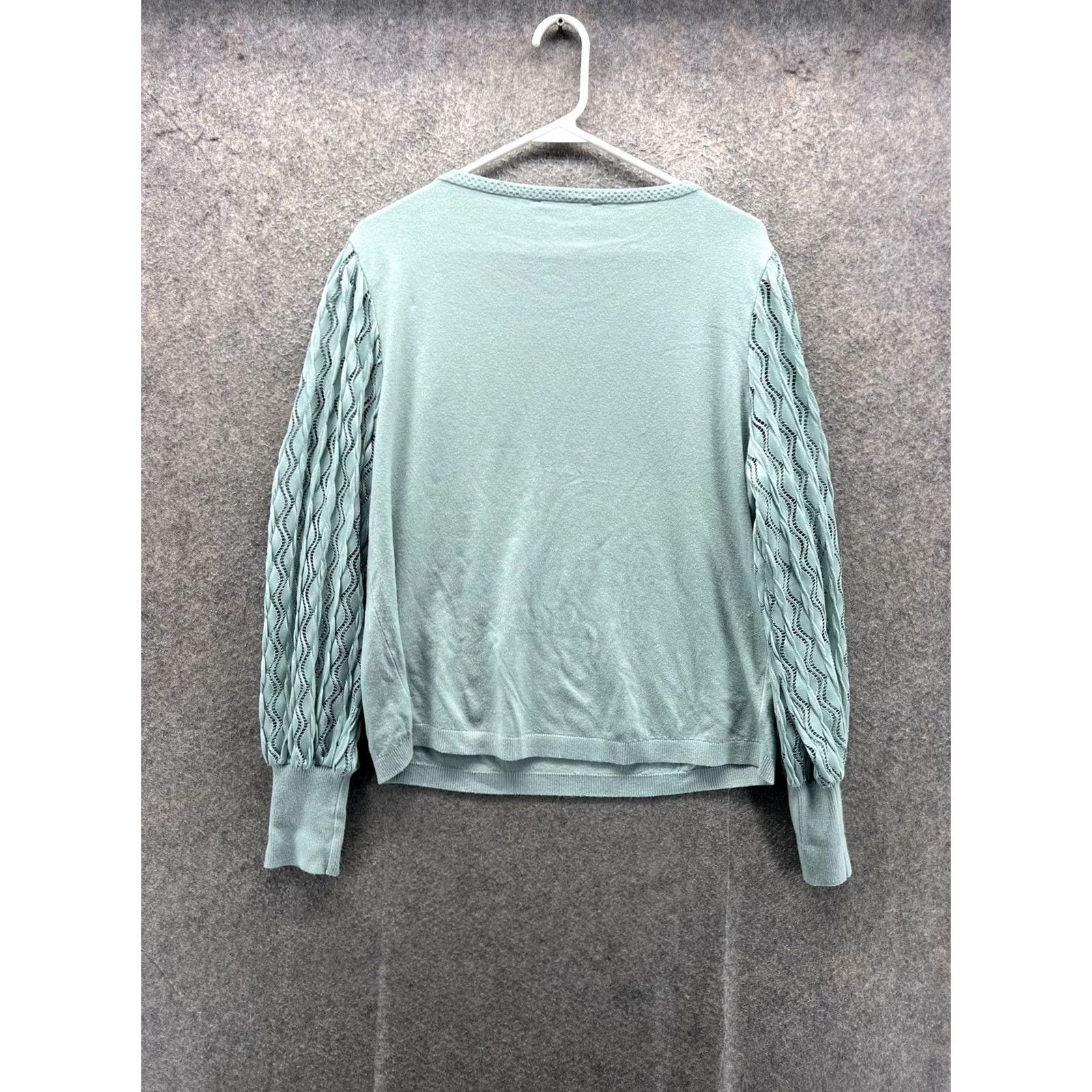 Vintage Sioni Sweater Womens XL Green Scoop Neck Sheer Balloon Sleeve Knit Pullover Size XL / US 12-14 / IT 48-50 - 6 Thumbnail
