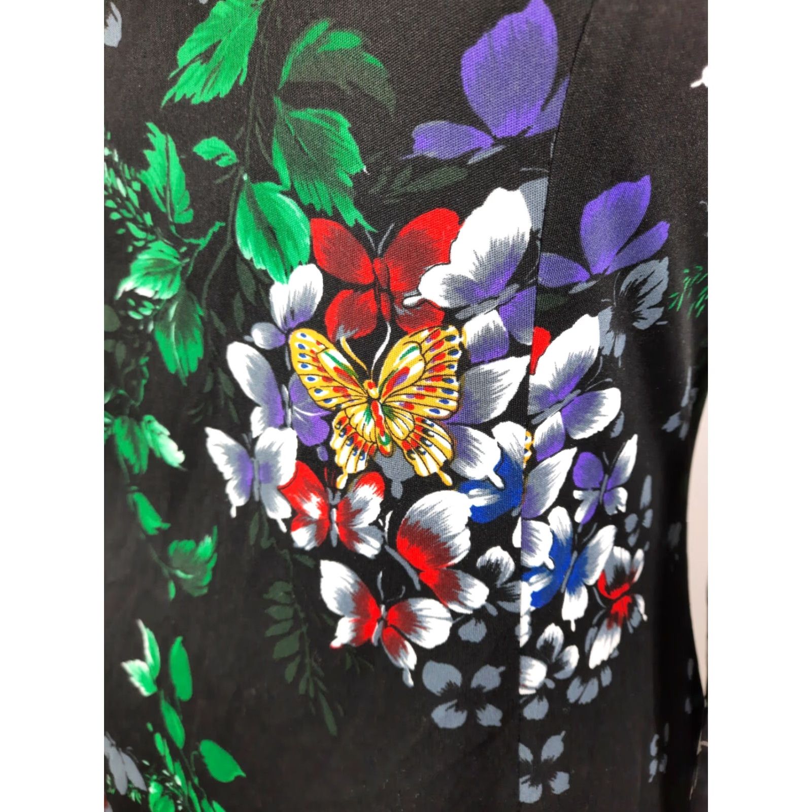 Vintage D2S Vtg mod Floral butterfly sheer Sleeve Sheath Dress L/XL Black Size L / US 10 / IT 46 - 4 Thumbnail