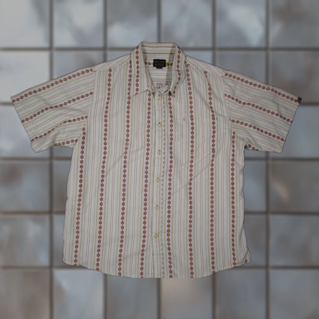 Body Glove Body Glove Shirt Mens XL Beige Striped Retro Pattern Rayon Short Sleeve Button-Up Size US XL / EU 56 / 4 - 1 Thumbnail