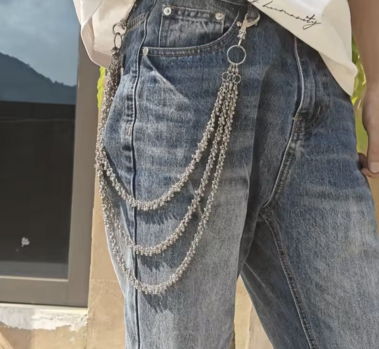 Jewelry Beads Flower Three Tier Pants Chain in Silver, Women's
