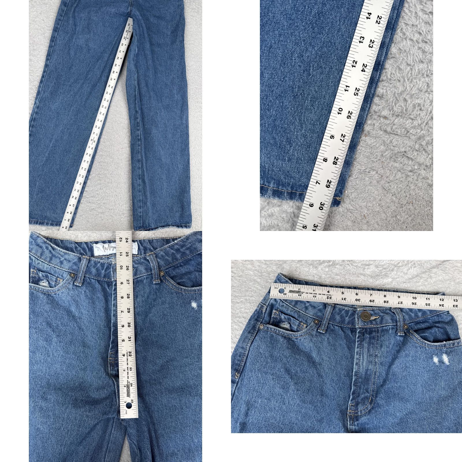 Vintage Indigo Rein Jeans Straight Juniors 5 High Rise Blue Wash 26x30.5 Distressed 5-Pocket Denim Pants Womens Size 27" / US 4 / IT 40 - 8 Thumbnail