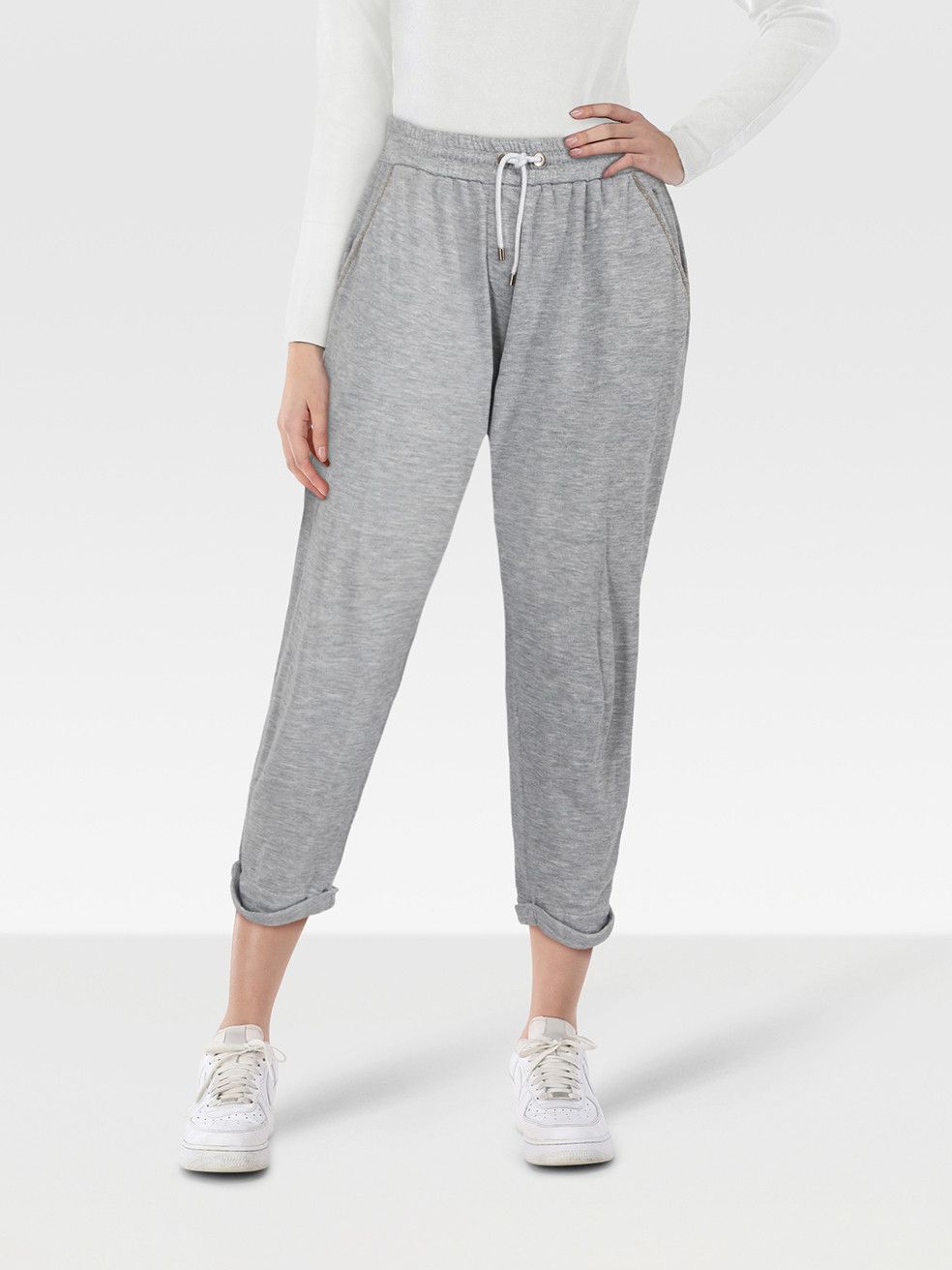 Brunello Cucinelli Grey Jersey Bead Trim Joggers Size 27" / US 4 / IT 40 - 1 Thumbnail