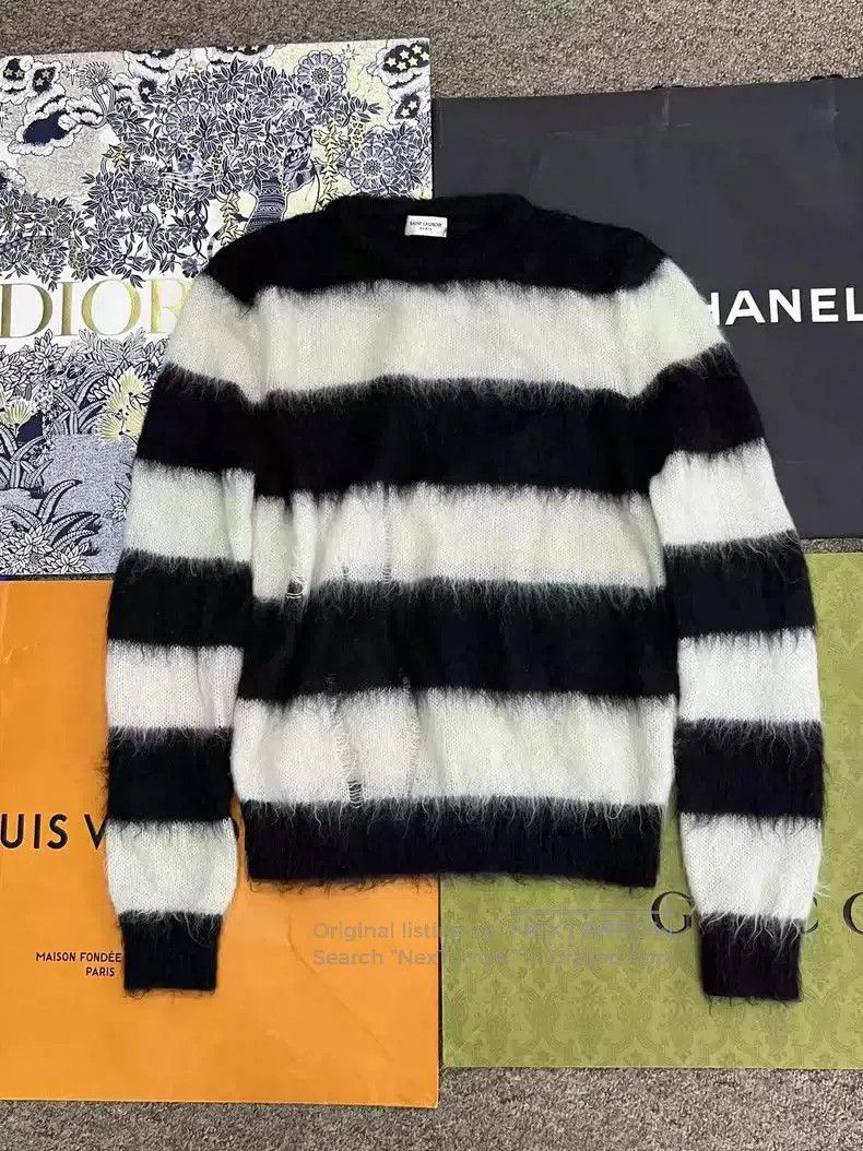 Saint Laurent Paris Saint Laurent Paris Mohair black and white striped sweater. Size US M / EU 48-50 / 2 - 1 Thumbnail