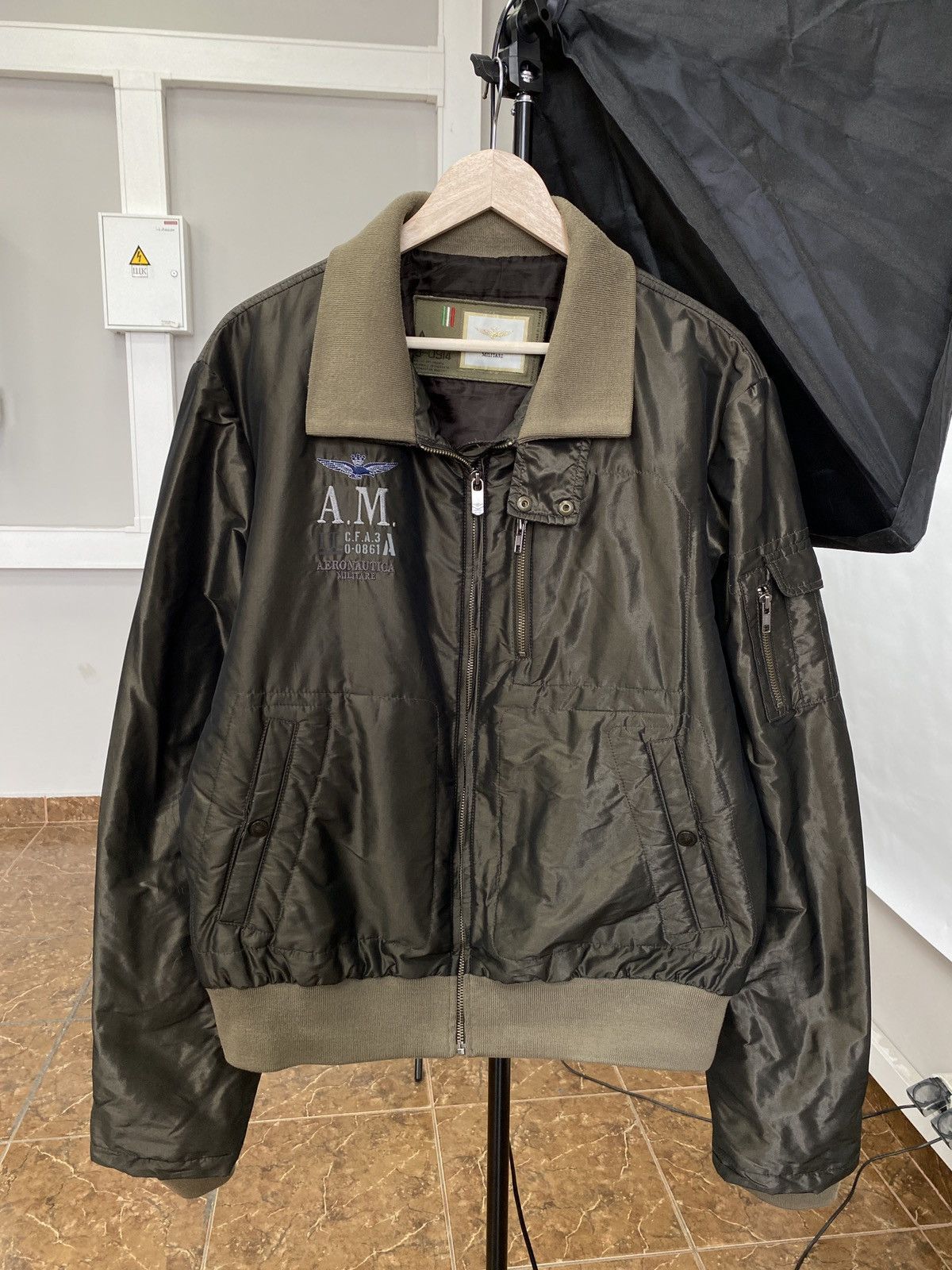 image of Vintage Aeronautica Militare Aviation Bomber Patchwork Y2K in Khaki, Men's (Size XL)