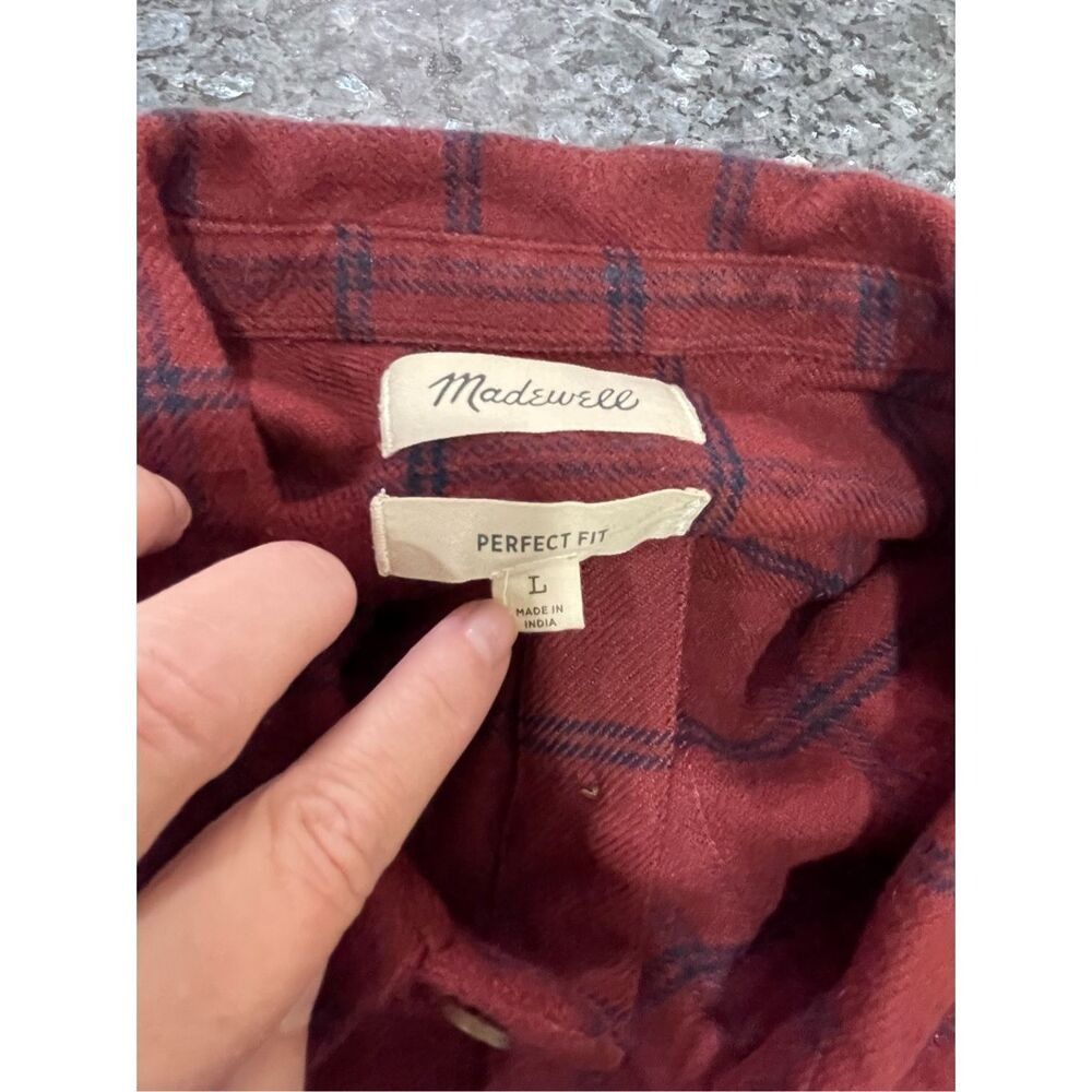 Madewell Madewell Women’s Perfect Fit Button-Up Plaid Shirt Red Navy Size L / US 10 / IT 46 - 7 Thumbnail