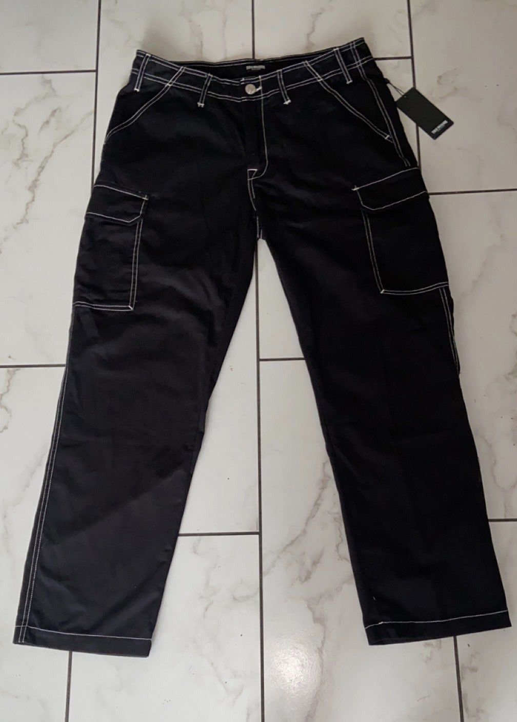 image of True Religion Black Cargos With White Stitching in Jet Black, Men's (Size 34)